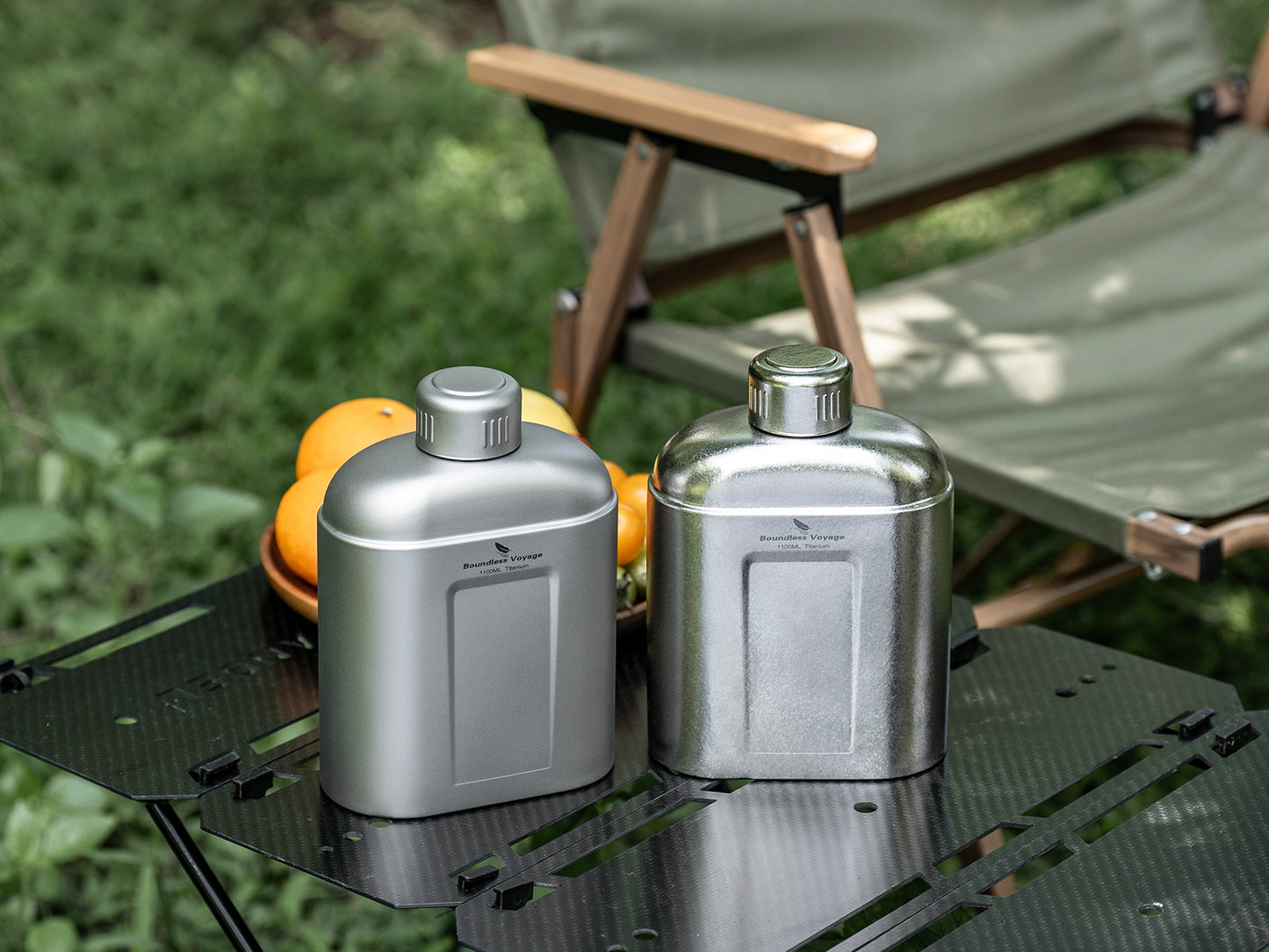 Boundless Voyage 1100ml TA1 Pure Titanium Canteen Bottle | Single Layer Open Flame Heatable Water Flask, Leakproof Double Wall Lid Military Outdoor Bottle with Crossbody Sleeve Ti3012D