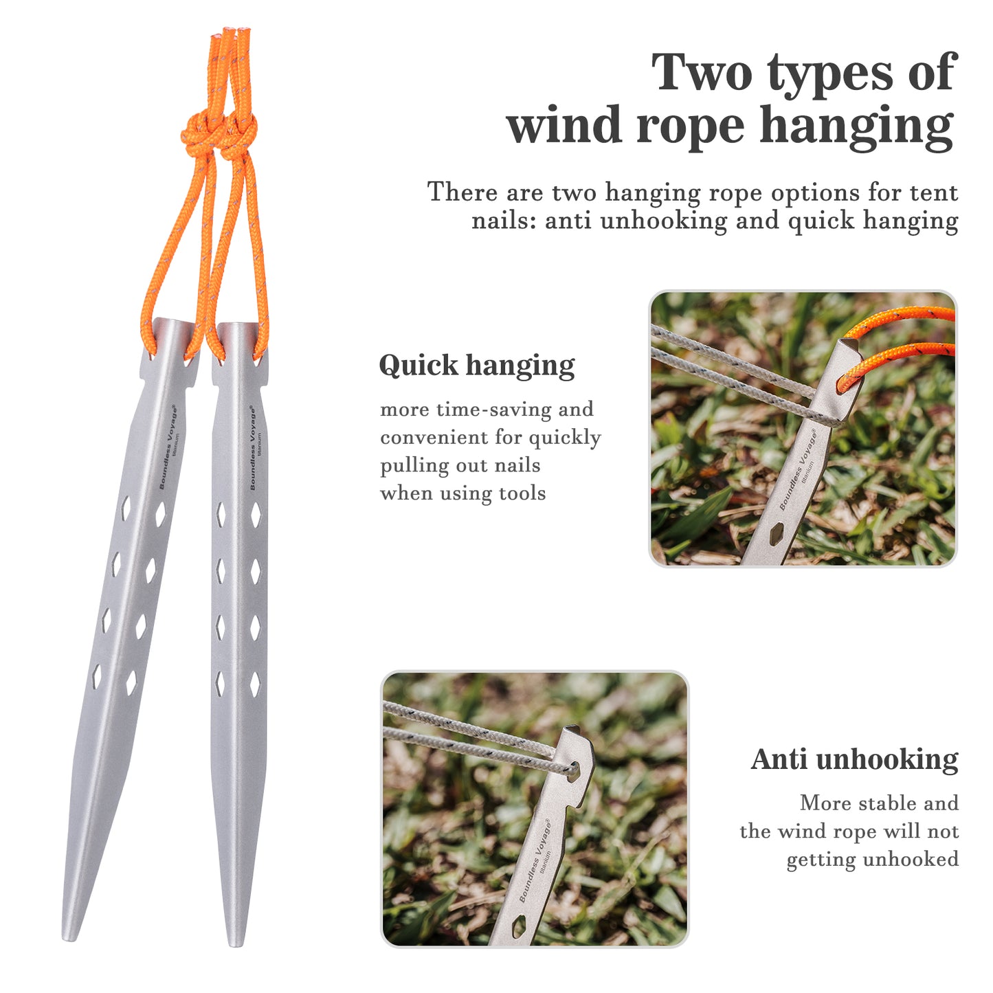 Boundless Voyage 16.5cm V-Shape Pure Titanium Tent Stakes | Ultralight Heavy Duty Ground Pegs, Outdoor Camping Accessories, 6Pcs & 8Pcs Optional Packs Ti4007P