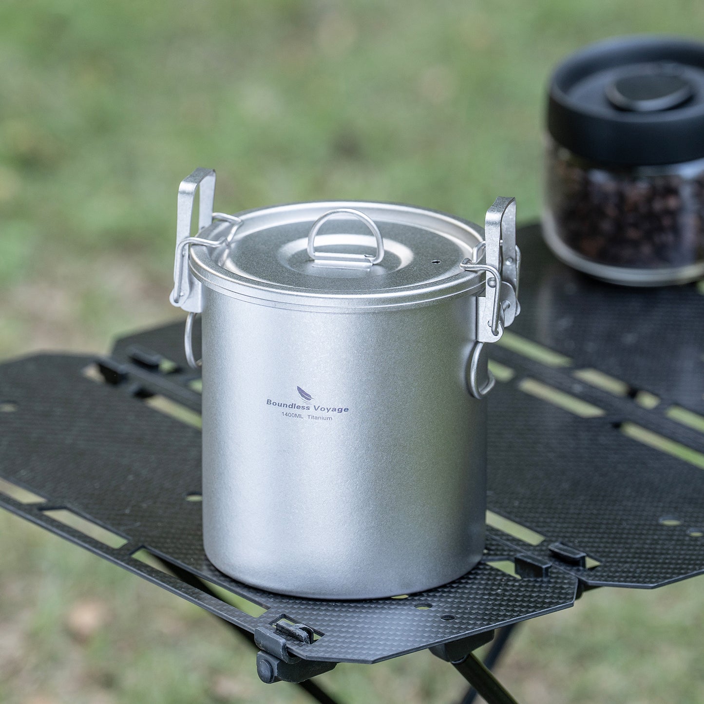 Boundless Voyage Crystalline Finish Ultralight Titanium Camping Rice Cooker Pot, 1.4L Outer Pot with 0.9L Inner Container, Portable Cookware for Hiking, Travel & Outdoor Camping Ti2093C