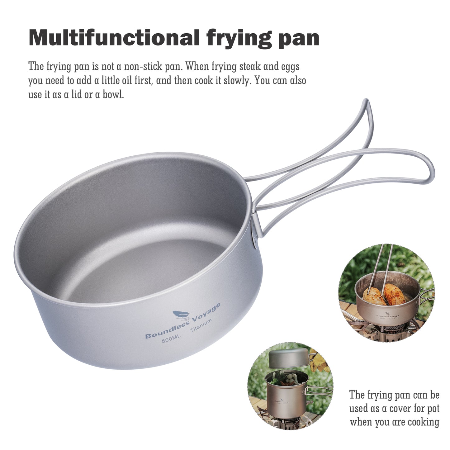 Boundless Voyage Outdoor Titanium Pot with Pan Set with Collapsible Folding Handle for Outdoor Camping Cooking Hiking Backpacking Portable Cookware Ti2037C-Ti2039C