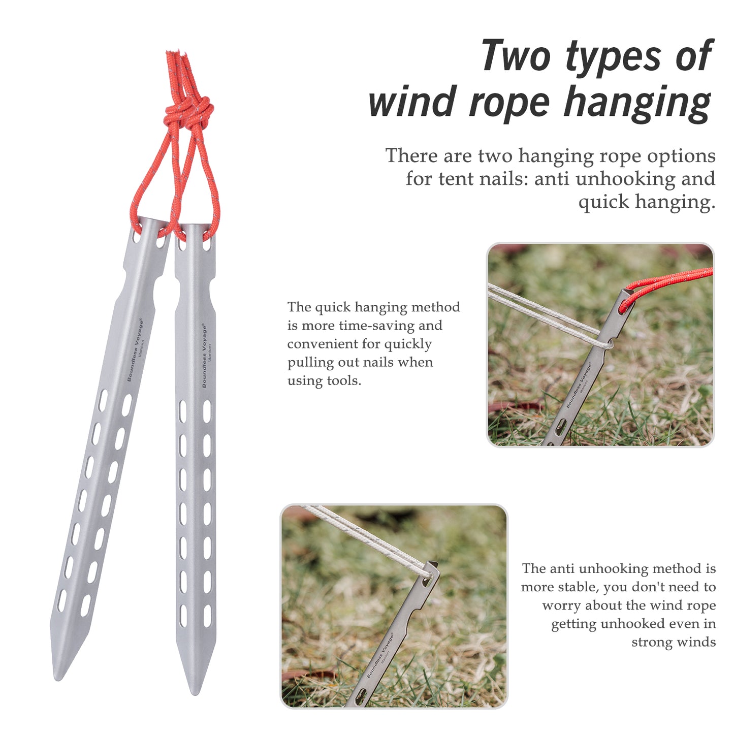 Boundless Voyage 16.5cm  V-Shape Pure Titanium Tent Stakes | Ultralight Heavy Duty Ground Pegs, Outdoor Camping Accessories, 6Pcs / 8Pcs / 12Pcs Optional Sets Ti4008P