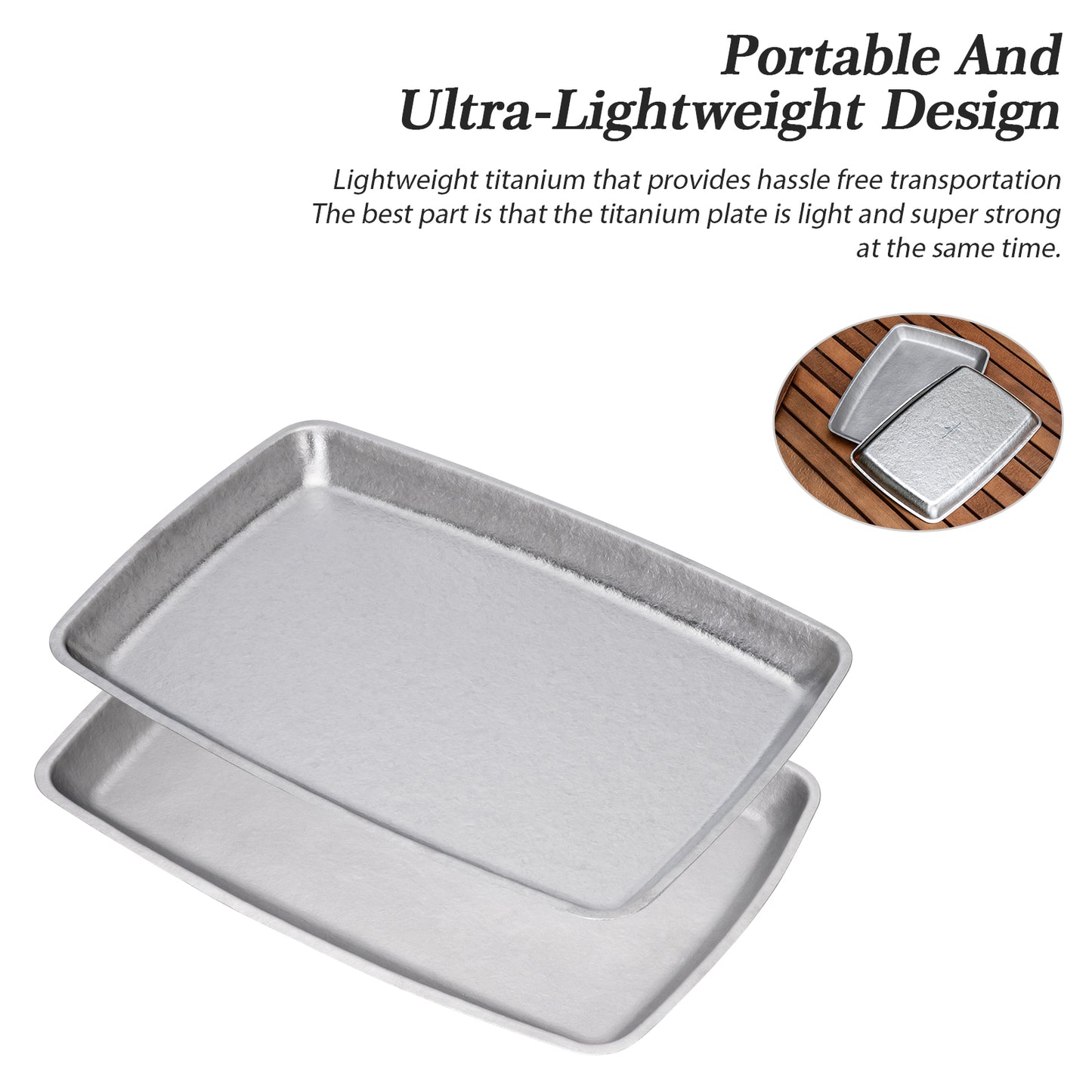 Boundless Voyage Pure Titanium Square Plate | Lightweight Heat-Resistant Portable Camping Tray, Dishwasher Safe Tableware for Home, Picnic & BBQ Ti1149T