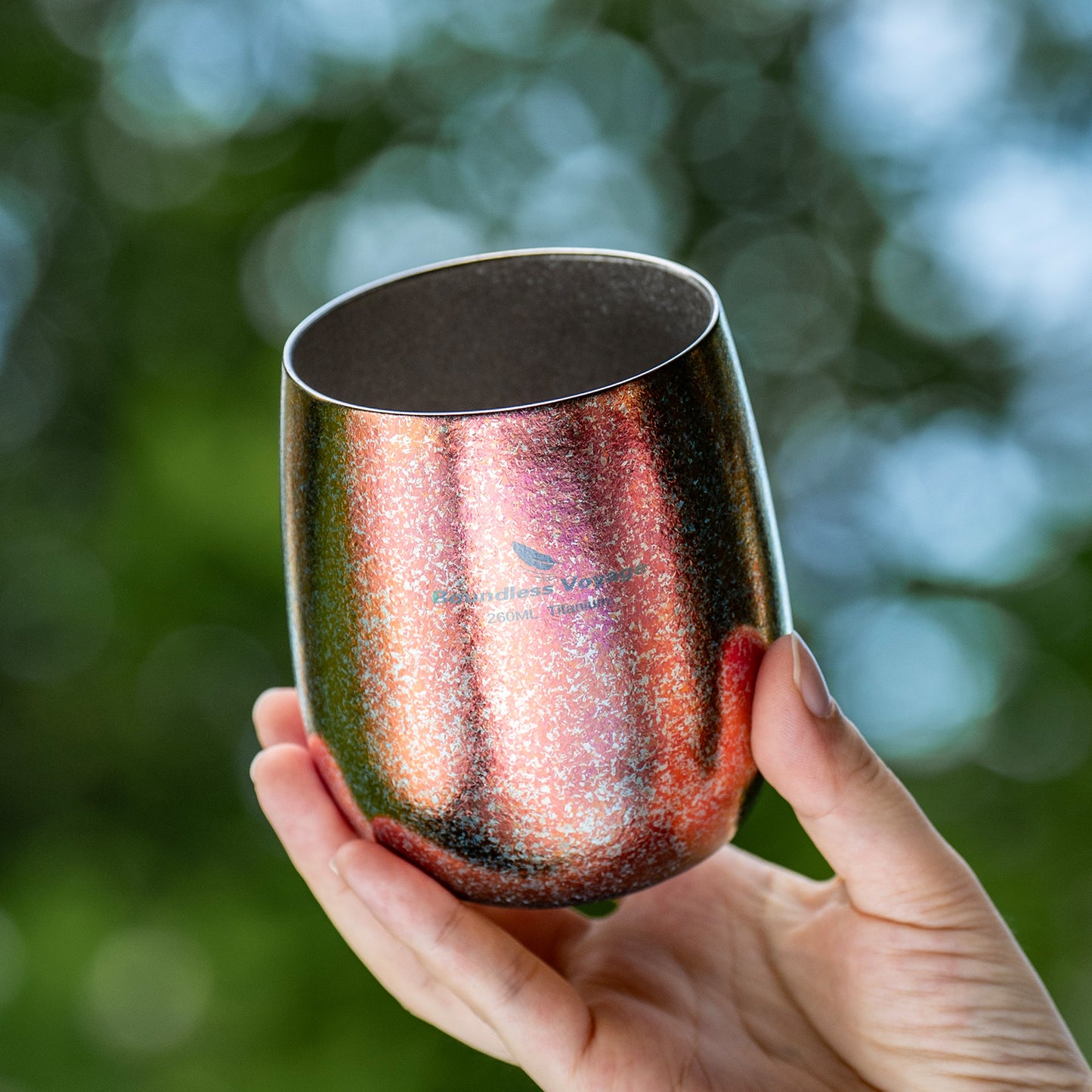 Boundless Voyage 260ML Titanium Double-Walled Egg Shaped Cup, Ice Crystal High-Temp Crystalline Texture Insulated Tea Coffee Mug, Ultralight Portable Drinkware for Camping, Travel & Daily Home Use Ti3084D