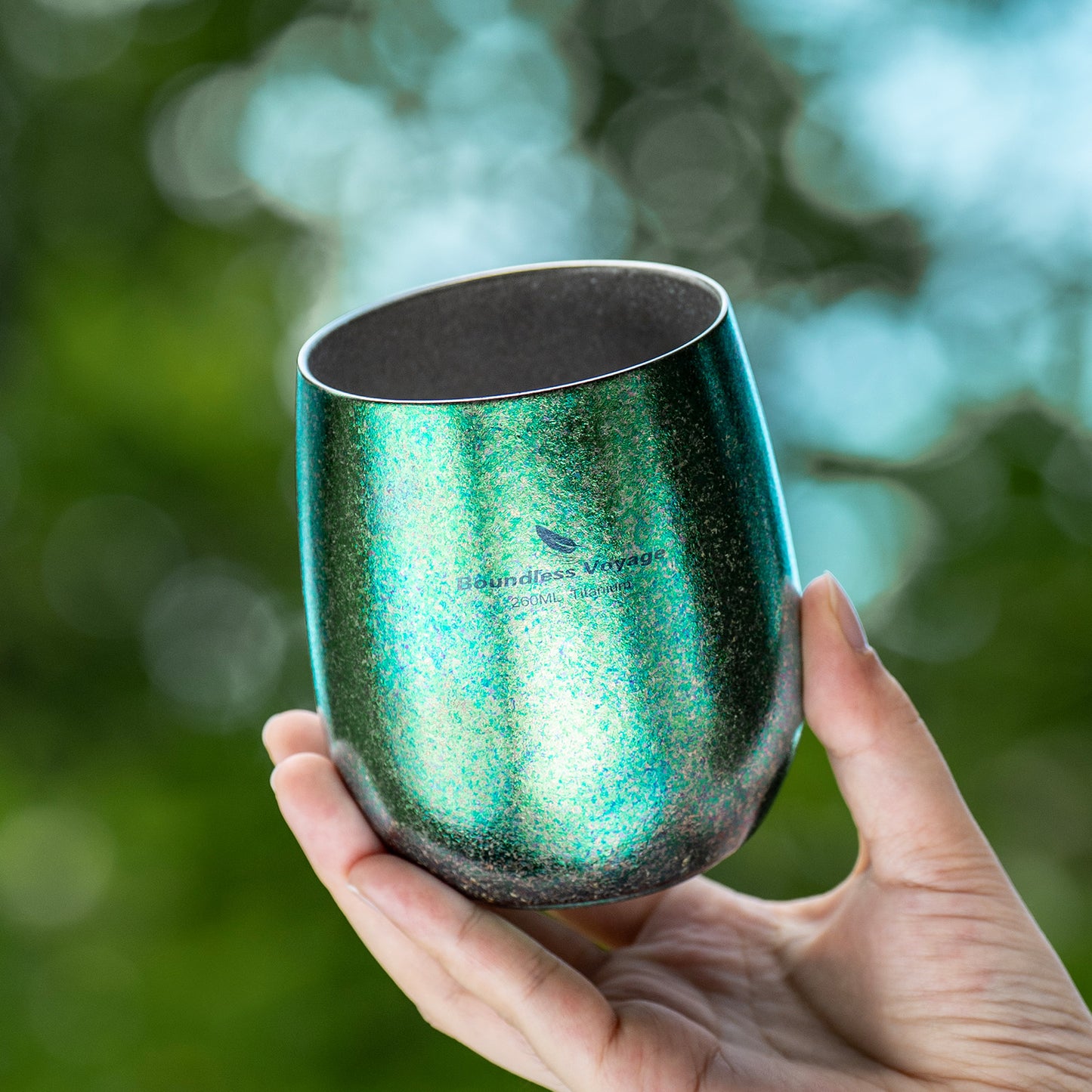 Boundless Voyage 260ML Titanium Double-Walled Egg Shaped Cup, Ice Crystal High-Temp Crystalline Texture Insulated Tea Coffee Mug, Ultralight Portable Drinkware for Camping, Travel & Daily Home Use Ti3084D