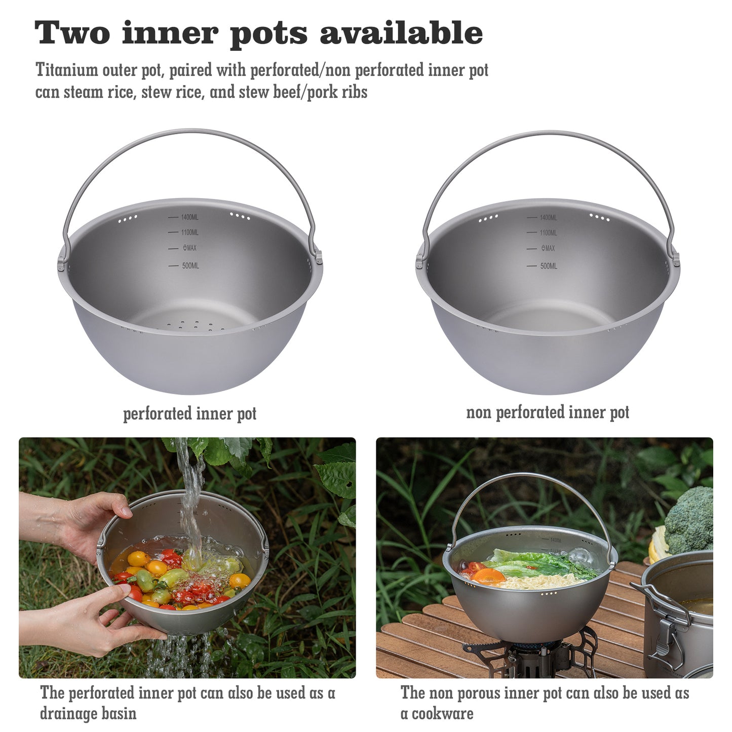 Boundless Voyage Titanium Camping Pot Multifunctional Cooker Ultralight Rice Cooker for Outdoor, Hiking, Travelling Ti2088C-Ti2092C