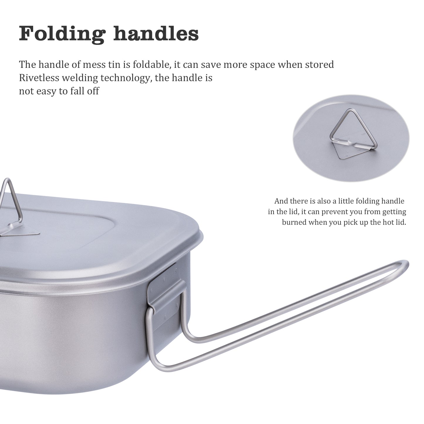 Boundless Voyage 1000ml Titanium Military Mess Tin with Lid & Folding Handle, Portable Bushcraft Cookware Multi-Purpose Lunch Box Bowl Pan for Outdoor Camping Ti2084C