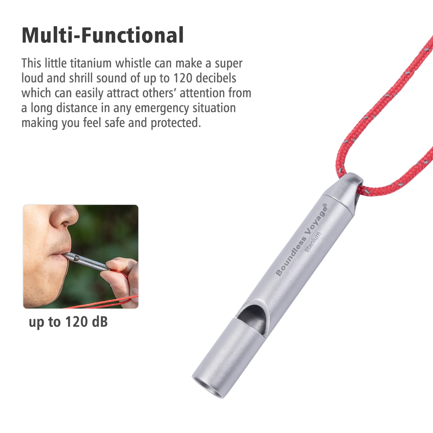 Boundless Voyage Titanium Whistle Emergency Survival Safety Whistles with Lanyard Loud for Outdoor Camping Hiking Coaches Training Sports Keychain Whistle Ti9014O