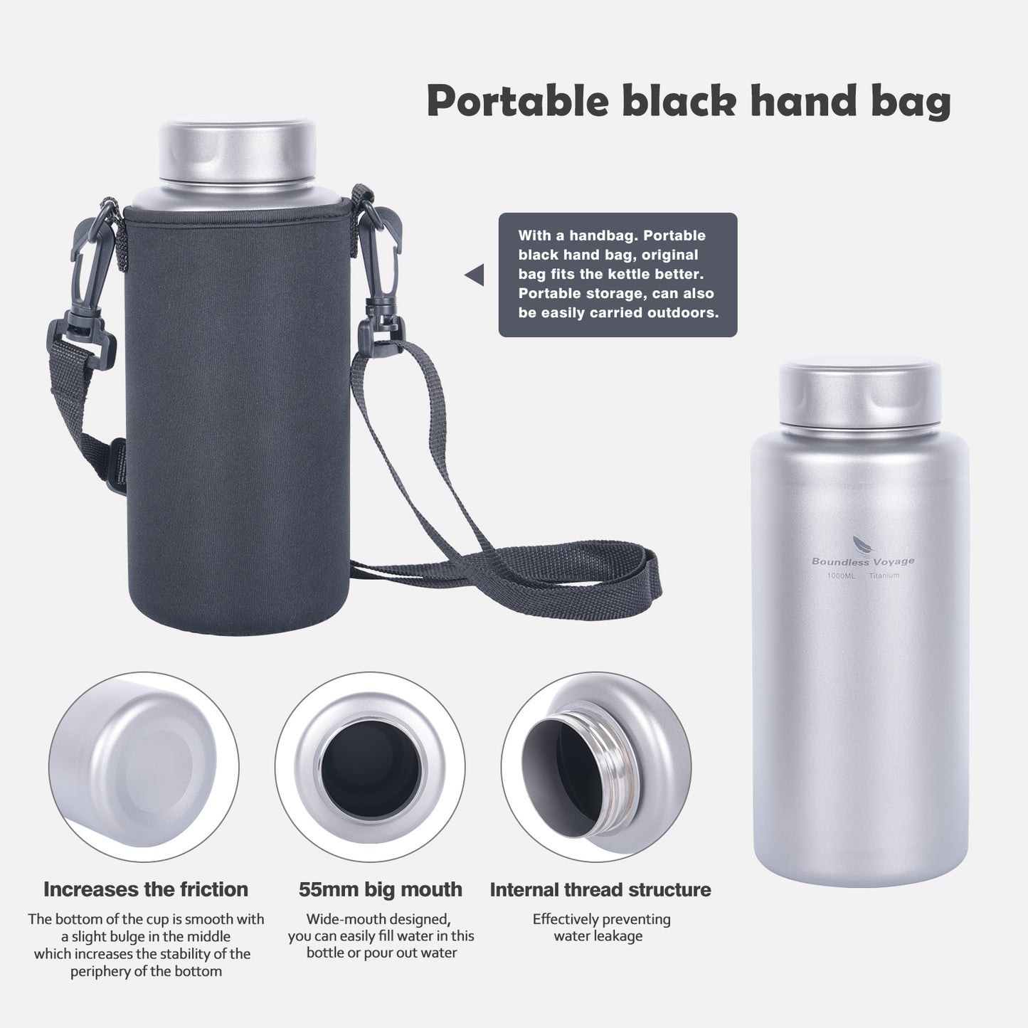 Boundless Voyage Titanium Bottle 1 Liter Single-layer Sports Water Bottle Ultralight Leakproof Drinkware for Outdoor Camping Hiking Ti3013D