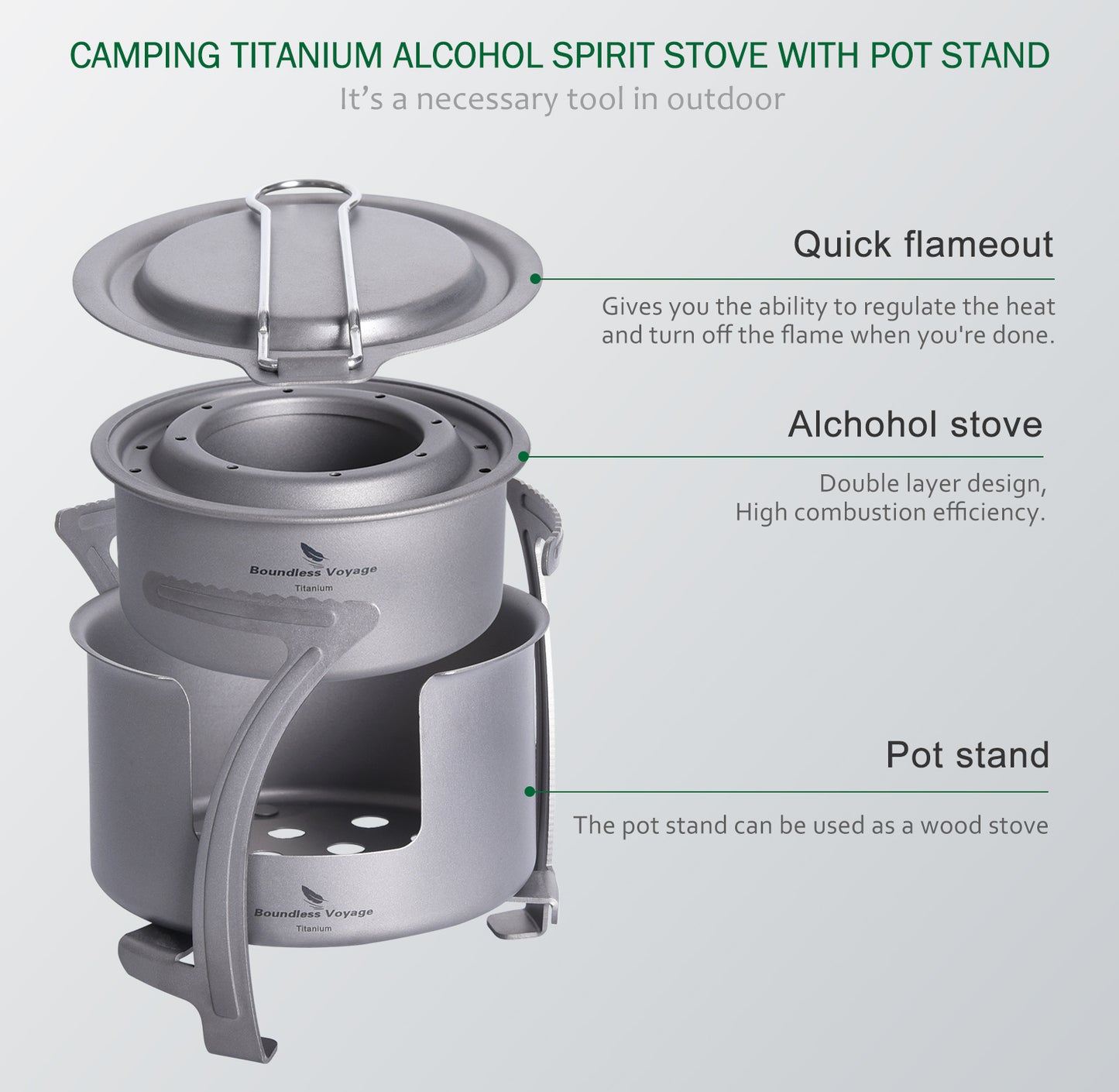 Boundless Voyage Camping Titanium Alcohol Spirit Stove with Pot Stand Outdoor Hiking Backpacking Mini Wood Furnace Burner Ti2013C