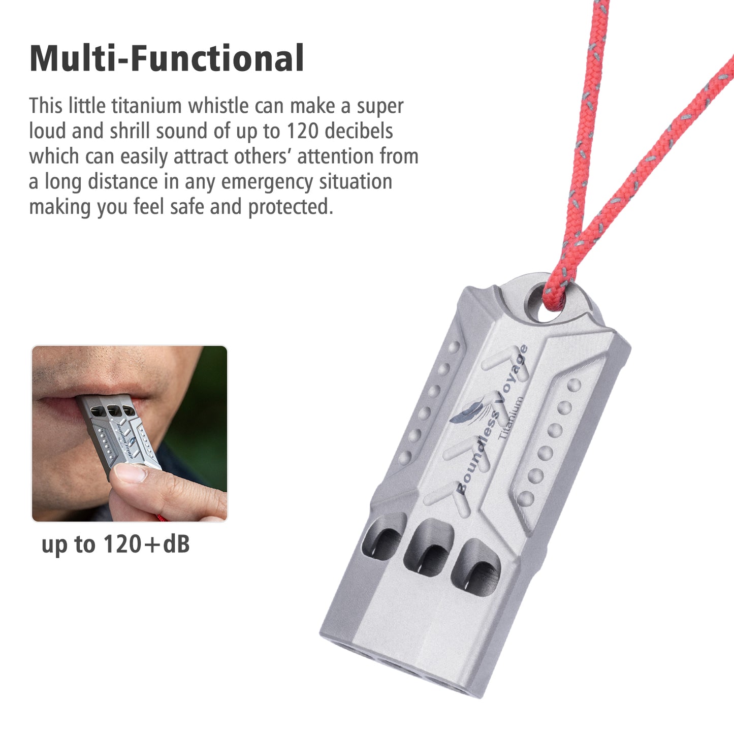 Boundless Voyage Titanium Whistle Emergency Survival Safety Whistles with Lanyard Loud for Outdoor Camping Hiking Coaches Training Sports Keychain Whistle Ti9022O