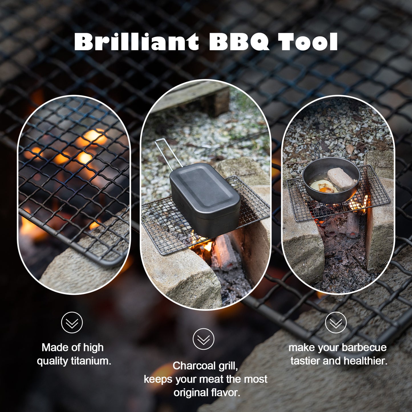 Boundless Voyage Mini Titanium BBQ Grill Plate | Durable Portable Charcoal Grilling Tray with Carry Bag, Outdoor Cookware for Camping & Beach Ti2022C