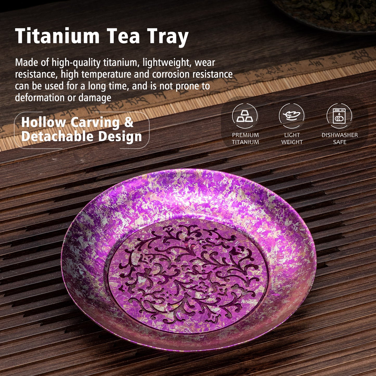 Boundless Voyage Titanium Tea Tray, Hollow Out Detachable Heat Insulation Anti-scald, Multipurpose Water Storage Drain Tray for Kung Fu Tea Home Kitchen Office Camping Ti3201D