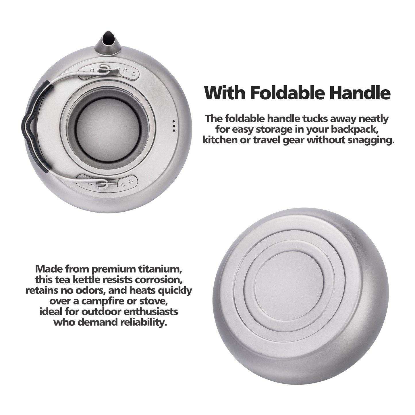 Boundless Voyage 600ml Compact Pure Titanium Camping Kettle | Durable Lightweight Teapot with Foldable Handle & Built-In Filter for Backpacking, Hiking, Coffee and Tea Ti3105D