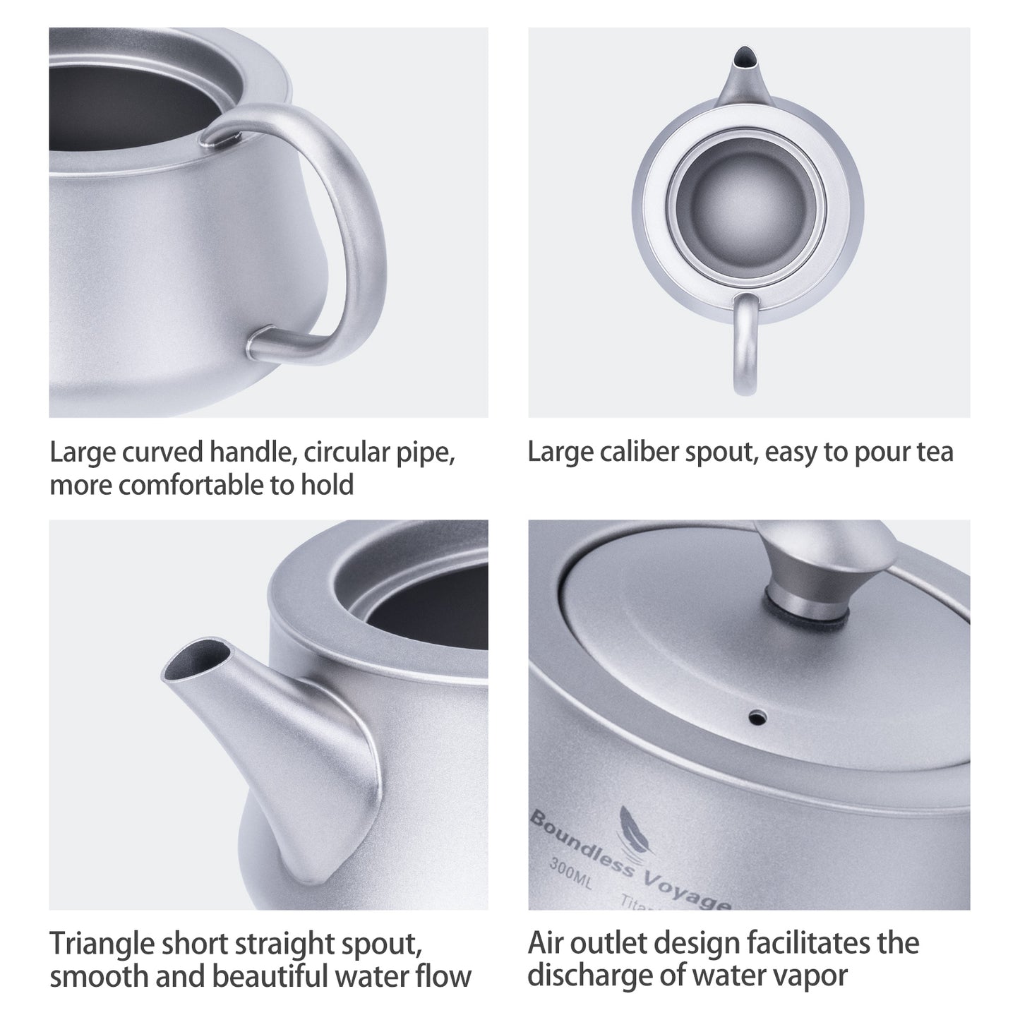 Boundless Voyage 300ml Titanium Teapot, Ultralight Portable Reusable Travel Water Pot, Compact Drinkware for Home Office, Outdoor Camping, Hiking & Picnic Ti3118D/Ti3119D