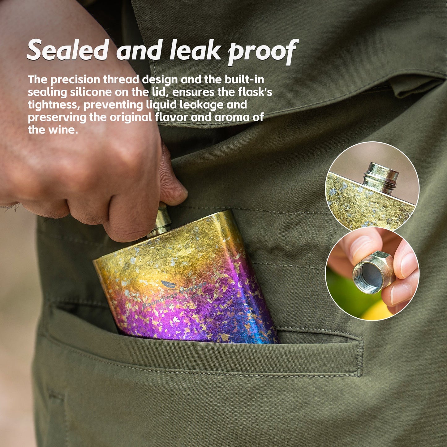 Boundless Voyage Titanium Colorful Flask 100ml Ultralight Mini Ti Flagon for Outdoor Travel Water Juice Whiskey Wine Pot Bottle 100ml Ti3262D