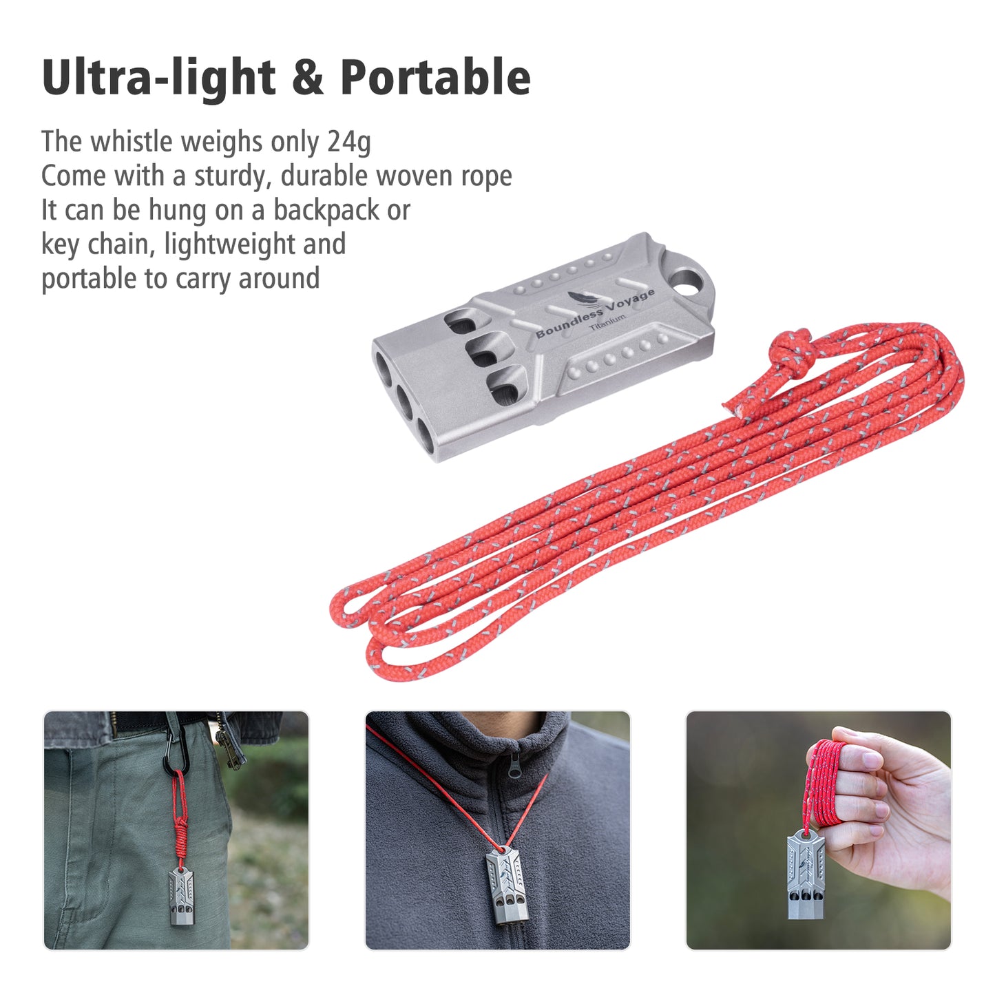Boundless Voyage Titanium Whistle Emergency Survival Safety Whistles with Lanyard Loud for Outdoor Camping Hiking Coaches Training Sports Keychain Whistle Ti9022O