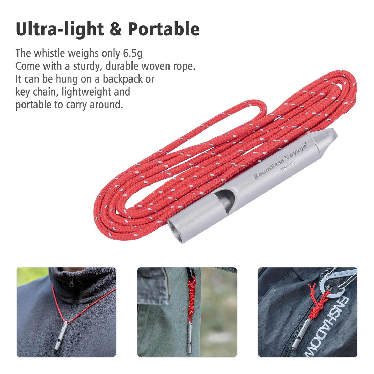 Boundless Voyage Titanium Whistle Emergency Survival Safety Whistles with Lanyard Loud Ti9014O