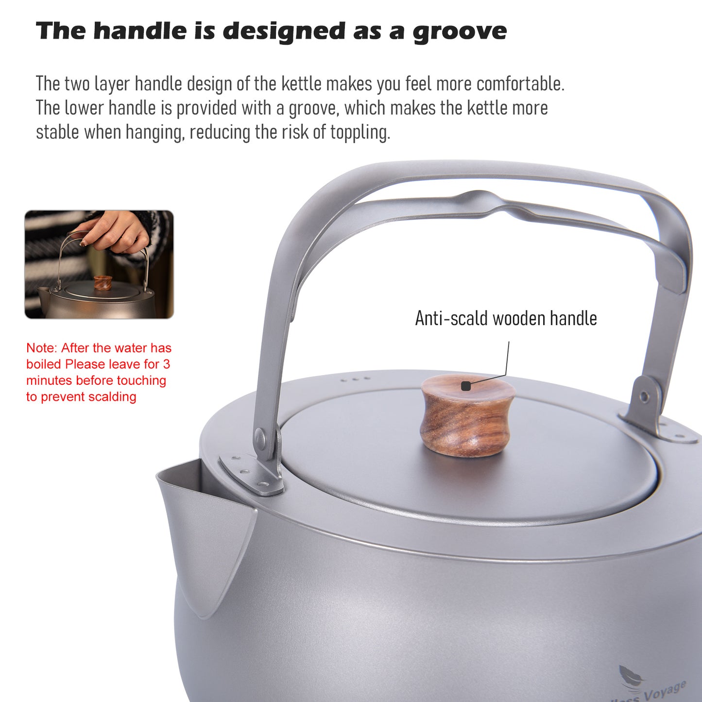 Boundless Voyage 800ml Pure Titanium Camping Kettle | Durable Lightweight Teapot with Foldable Handle for Backpacking, Hiking, Coffee and Tea Ti3131D