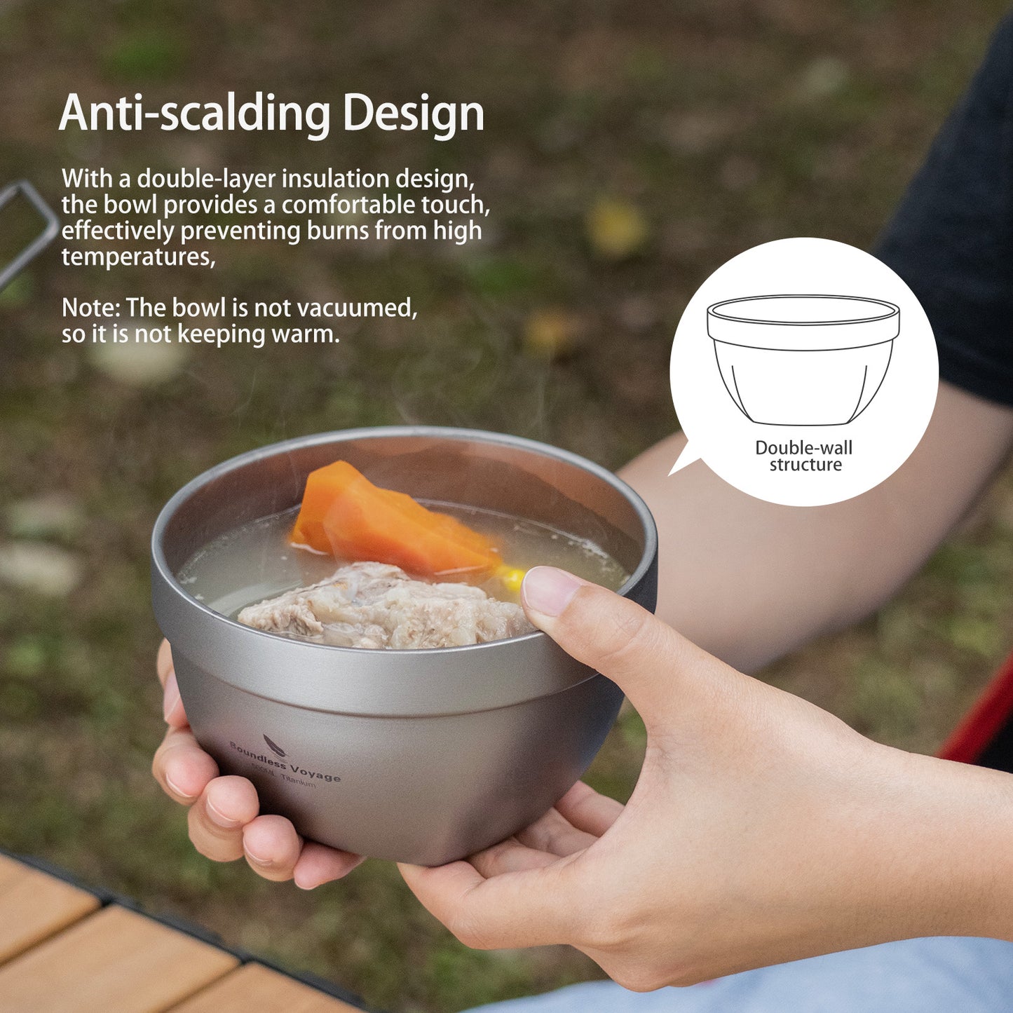 Boundless Voyage Sandblasted Double Walled Pure Titanium Bowl 500ml / 800ml | Ultralight Portable Metal Tableware for Oatmeal, Rice, Soup, Outdoor Camping & Daily Home Use Ti1161T-Ti1163T
