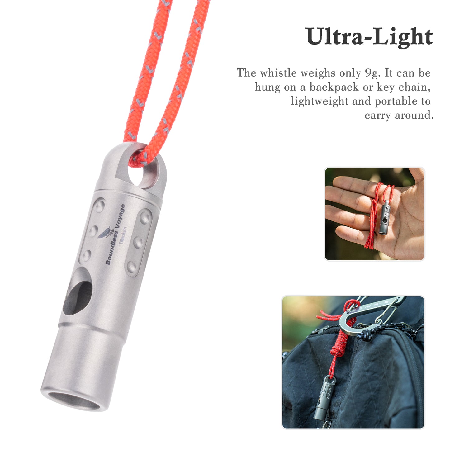 Boundless Voyage Titanium Whistle Emergency Survival Safety Whistles with Lanyard Loud for Outdoor Camping Hiking Coaches Training Sports Keychain Whistle Ti9016O