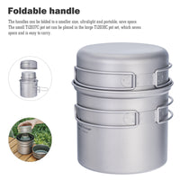 Boundless Voyage Outdoor Titanium Pot with Pan Set with Collapsible Folding Handle for Outdoor Camping Cooking Hiking Backpacking Portable Cookware Ti2037C-Ti2039C