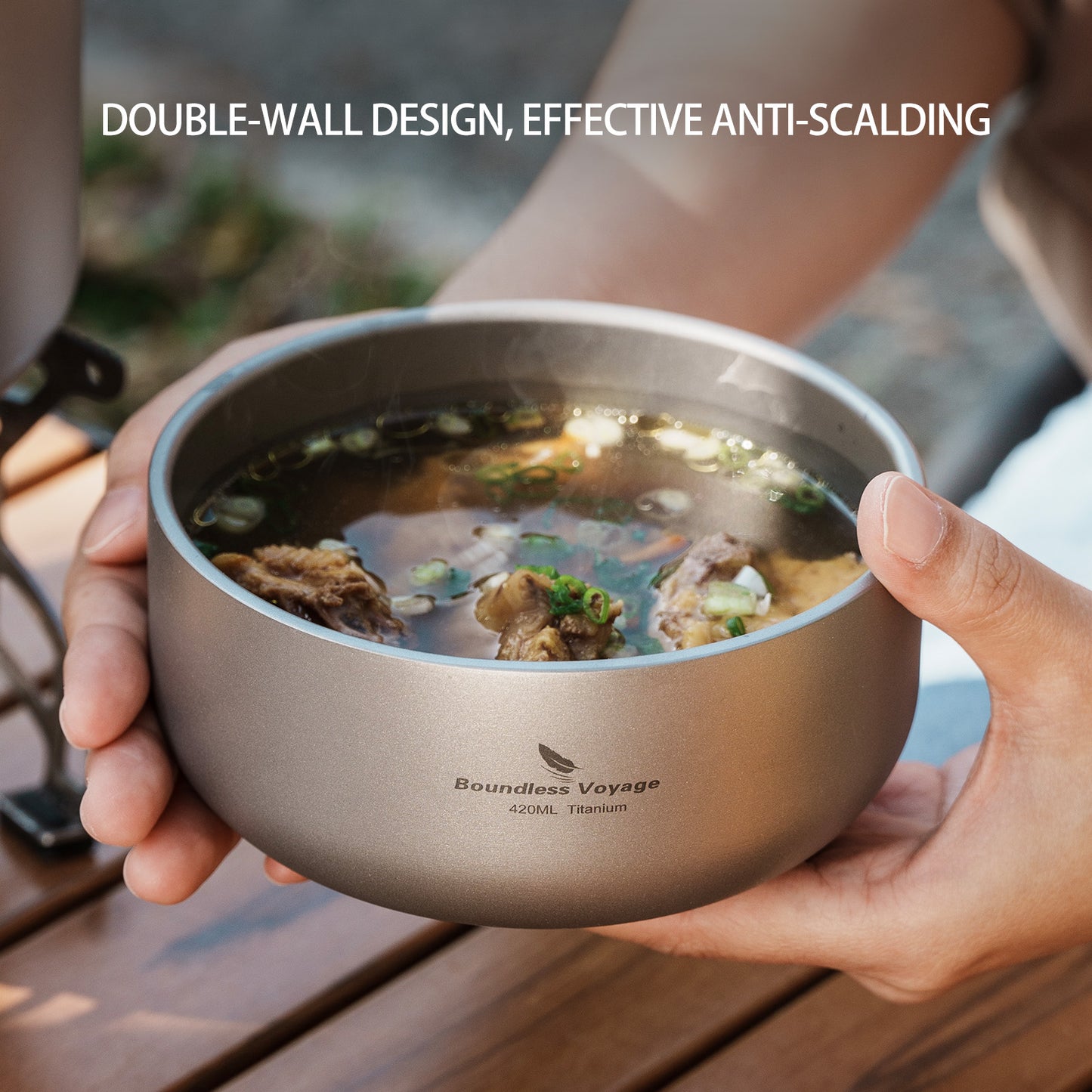 Boundless Voyage Sandblasted Double Walled Pure Titanium Bowl 200ml / 420ml | Ultralight Portable Metal Tableware for Oatmeal, Rice, Soup, Outdoor Camping & Daily Home Use Ti1083T/Ti1084T