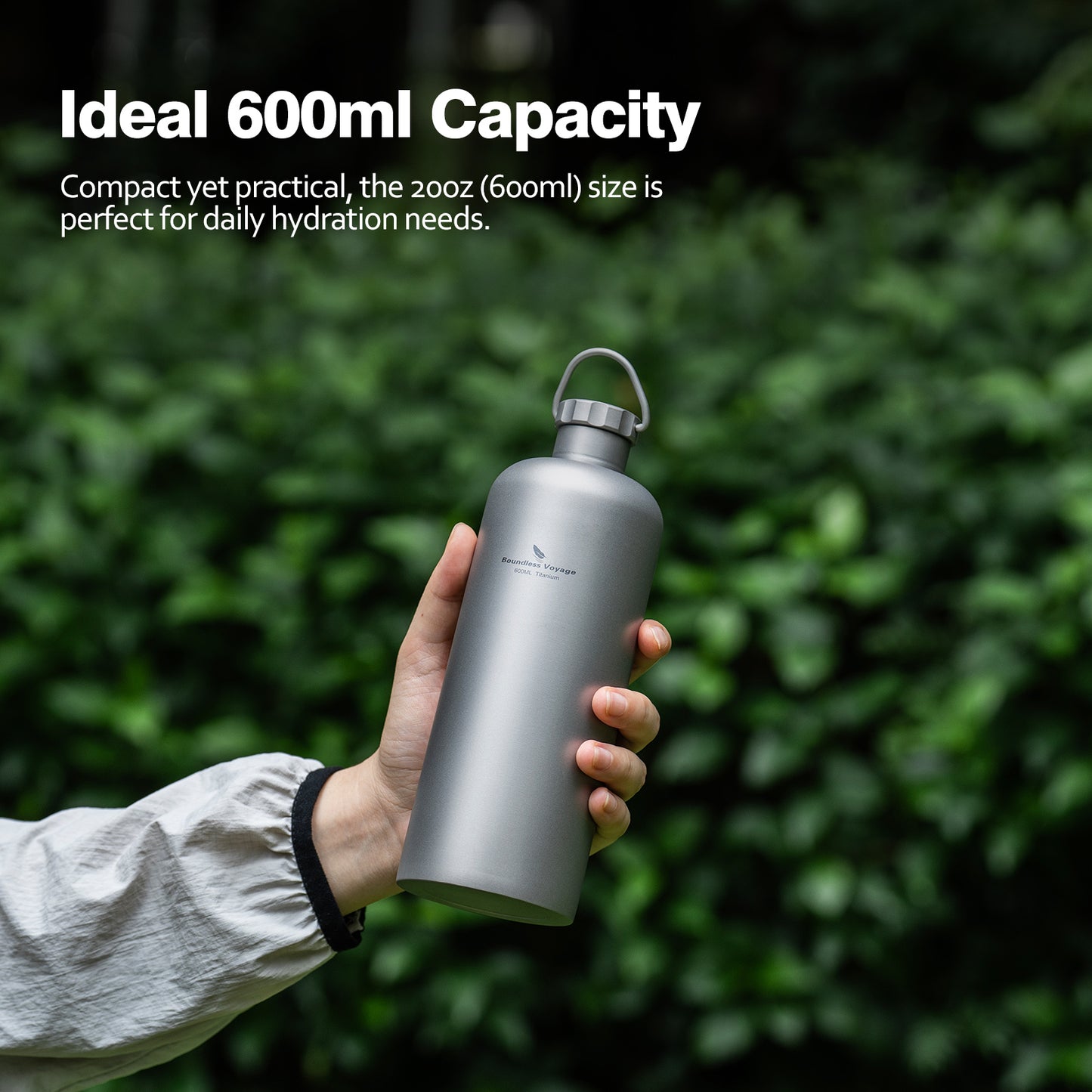 Boundless Voyage Titanium Water Bottle 600ml Ultralight Leak-Proof Lid, Durable & Corrosion Resistant, for Hiking, Camping, Travel & Everyday Use Ti3009D