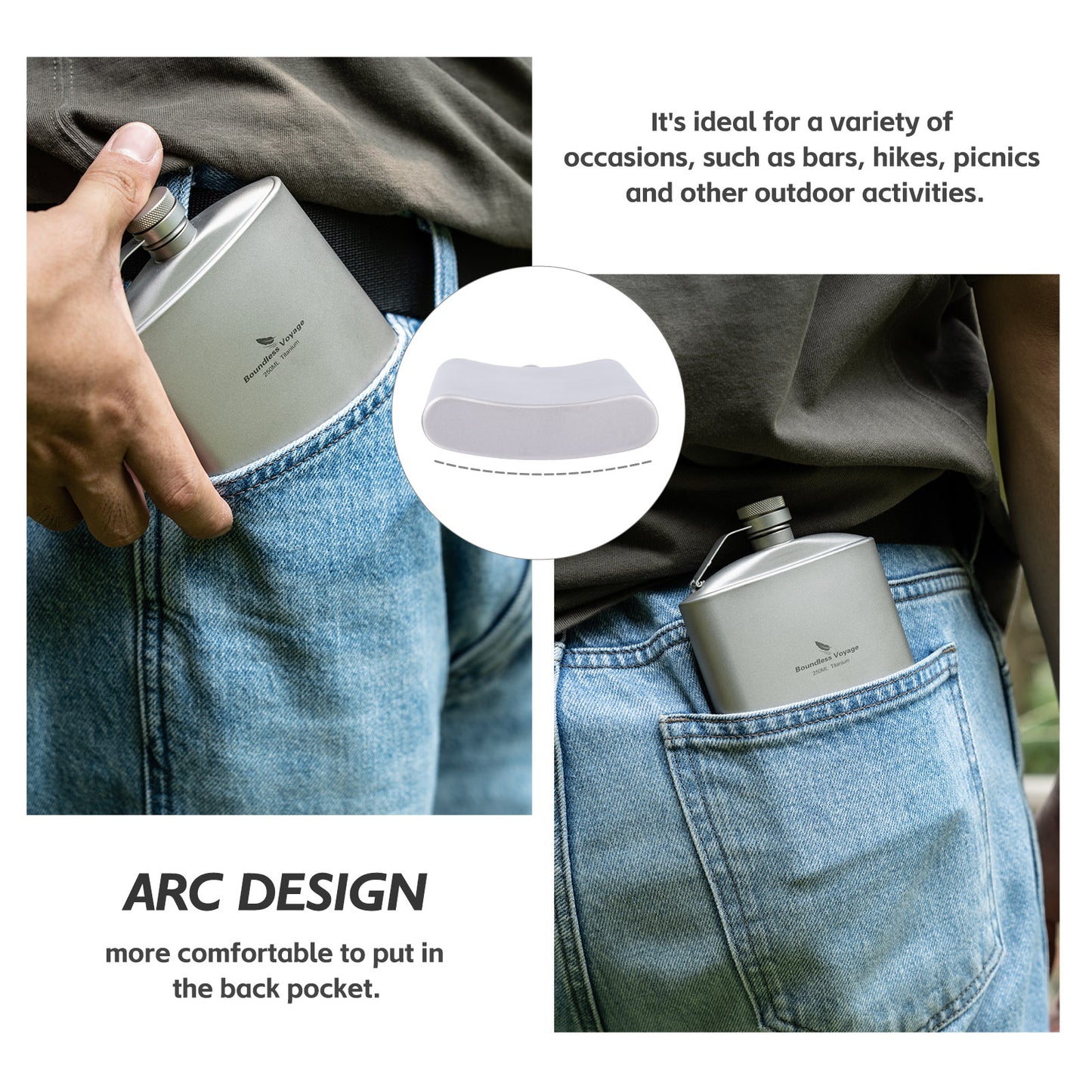 Boundless Voyage Titanium Ultralight Hip Flask 250ml Portable Wine Bottle with Funnel Camping Picnic Pocket Whiskey Alcohol Drinkware Accessories Ti3063D-Ti3064D