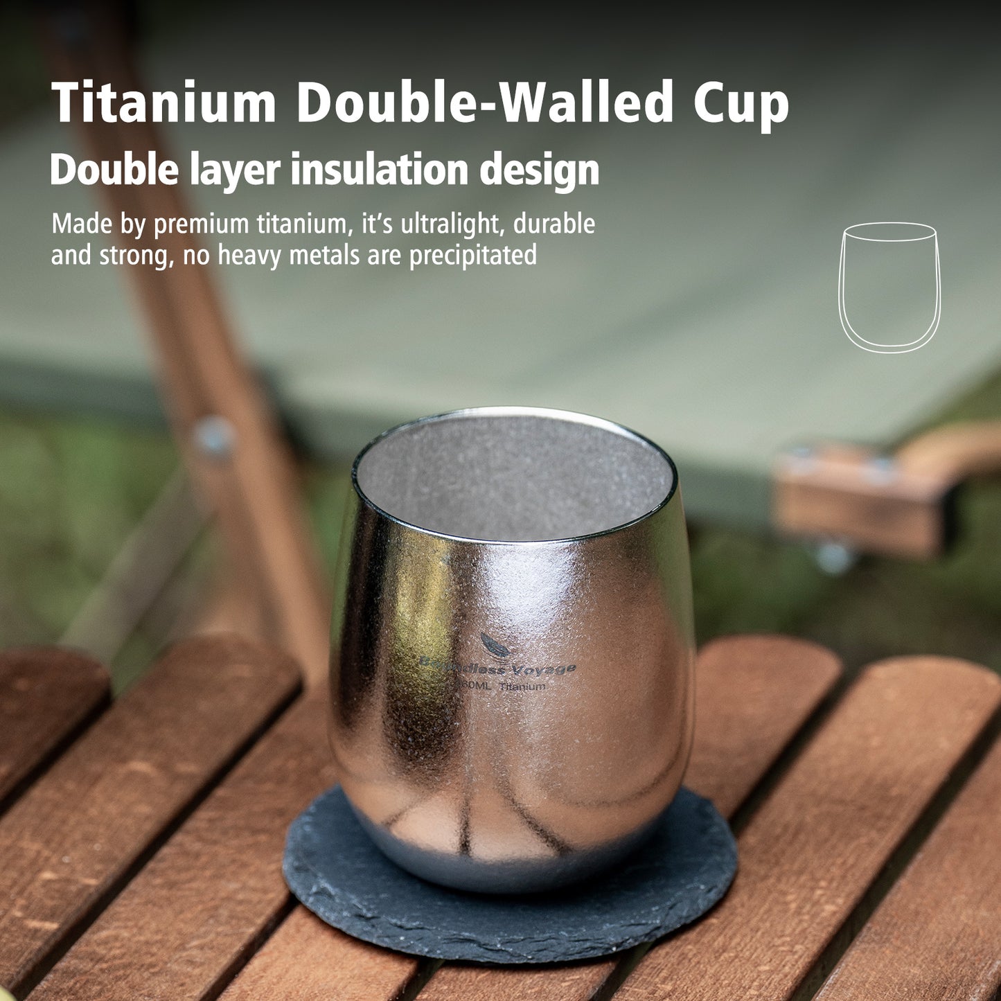 Boundless Voyage 260ML Titanium Double-Walled Egg Shaped Cup, Ice Crystal High-Temp Crystalline Texture Insulated Tea Coffee Mug, Ultralight Portable Drinkware for Camping, Travel & Daily Home Use Ti3084D