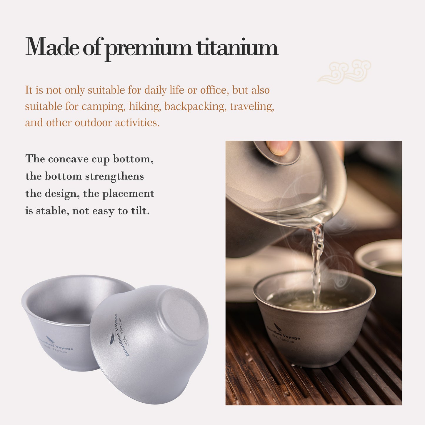 Boundless Voyage 35ml Double-Wall Titanium Sake Cup & Kung Fu Tea Cup, Portable Mini Mug for Camping, Picnic & Daily Home Use Ti3205D