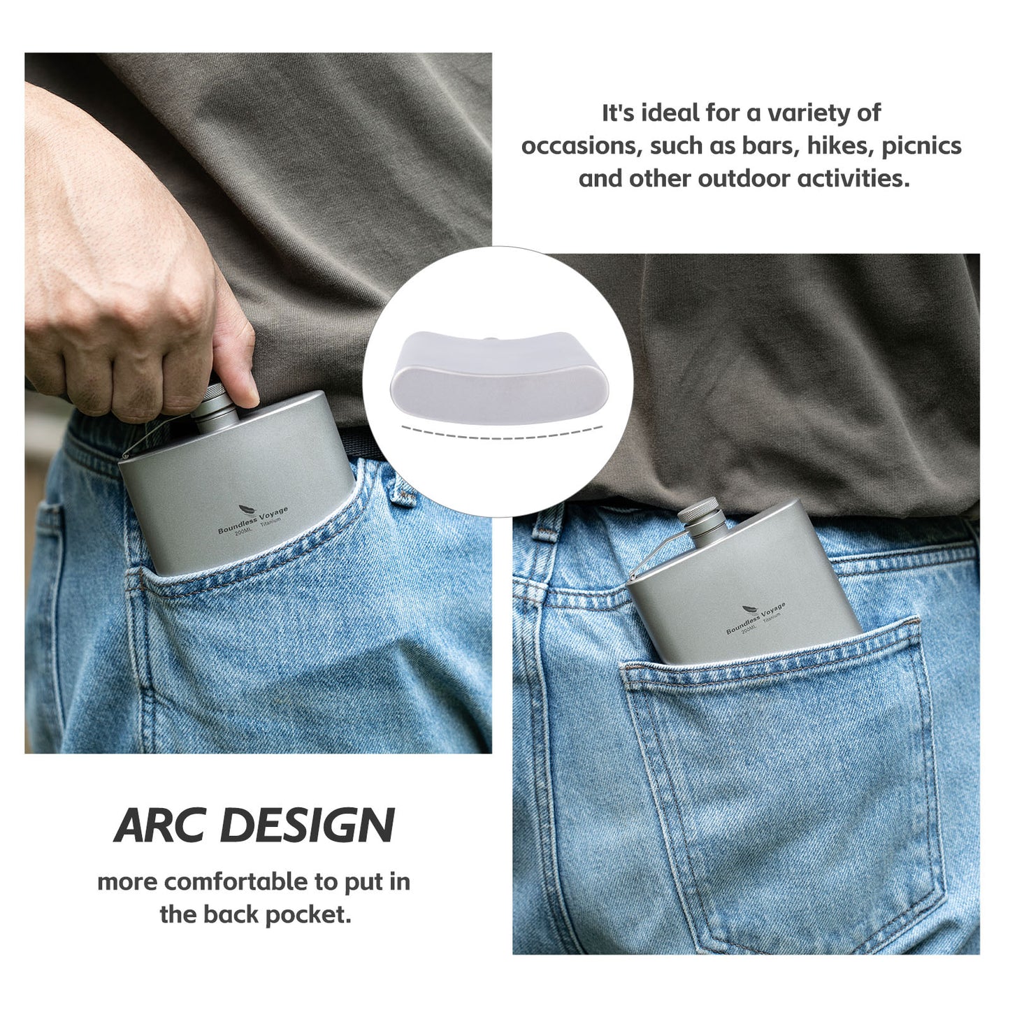 Boundless Voyage Titanium Ultralight Hip Flask 200ml Portable Wine Bottle with Funnel Camping Picnic Pocket Whiskey Alcohol Drinkware Accessories Ti3061D-Ti3062D