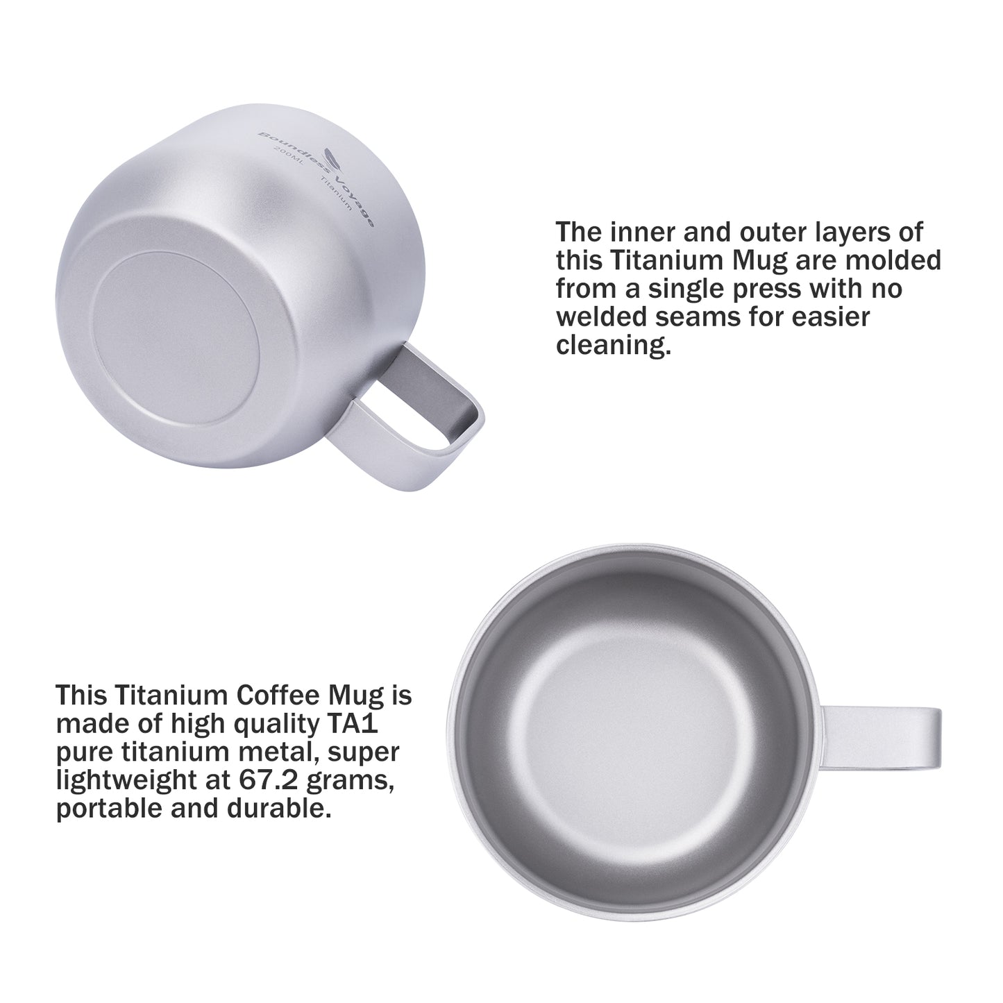 Boundless Voyage 200ml Double Wall Pure Titanium Mug | Ultralight Portable Coffee & Tea Cup for Camping, Travel & Outdoor Picnic Ti3086D