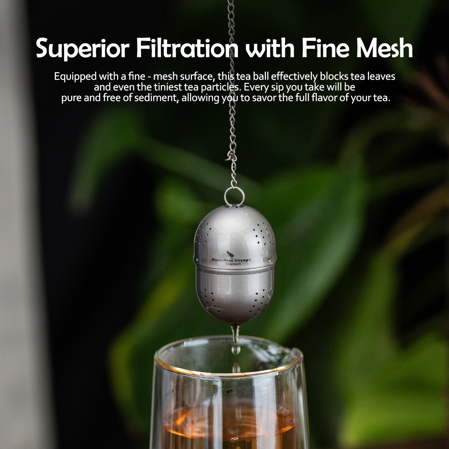 Boundless Voyage Ultralight Titanium Tea Ball Infuser with Extended Chain, Fine Mesh Strainer for Loose Tea & Spices, Reusable Filter for Mugs Teapots Home Kitchen Teaware Ti3207A