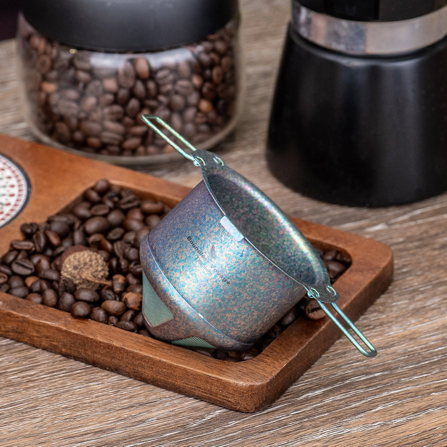 Boundless Voyage Titanium Folding Coffee Drip Filter, Ultralight Portable Hanging Ear Hand Brew Filter for Camping Travel Home, Ti6002P