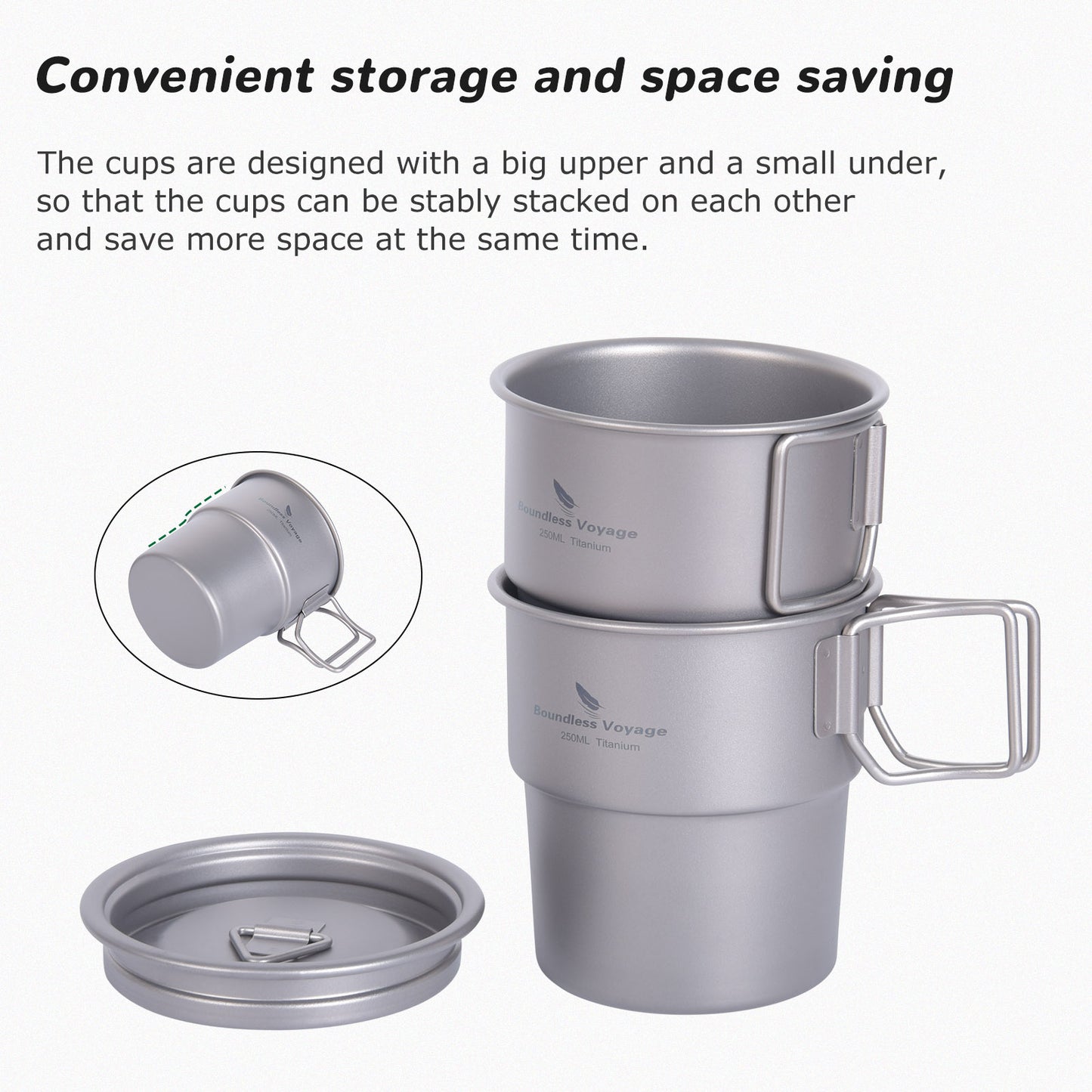 Boundless Voyage Titanium Coffee Cup 250ml Tea Mug Outdoor Camping Tableware Portable Lightweight Mug Ti3051D-Ti3051D