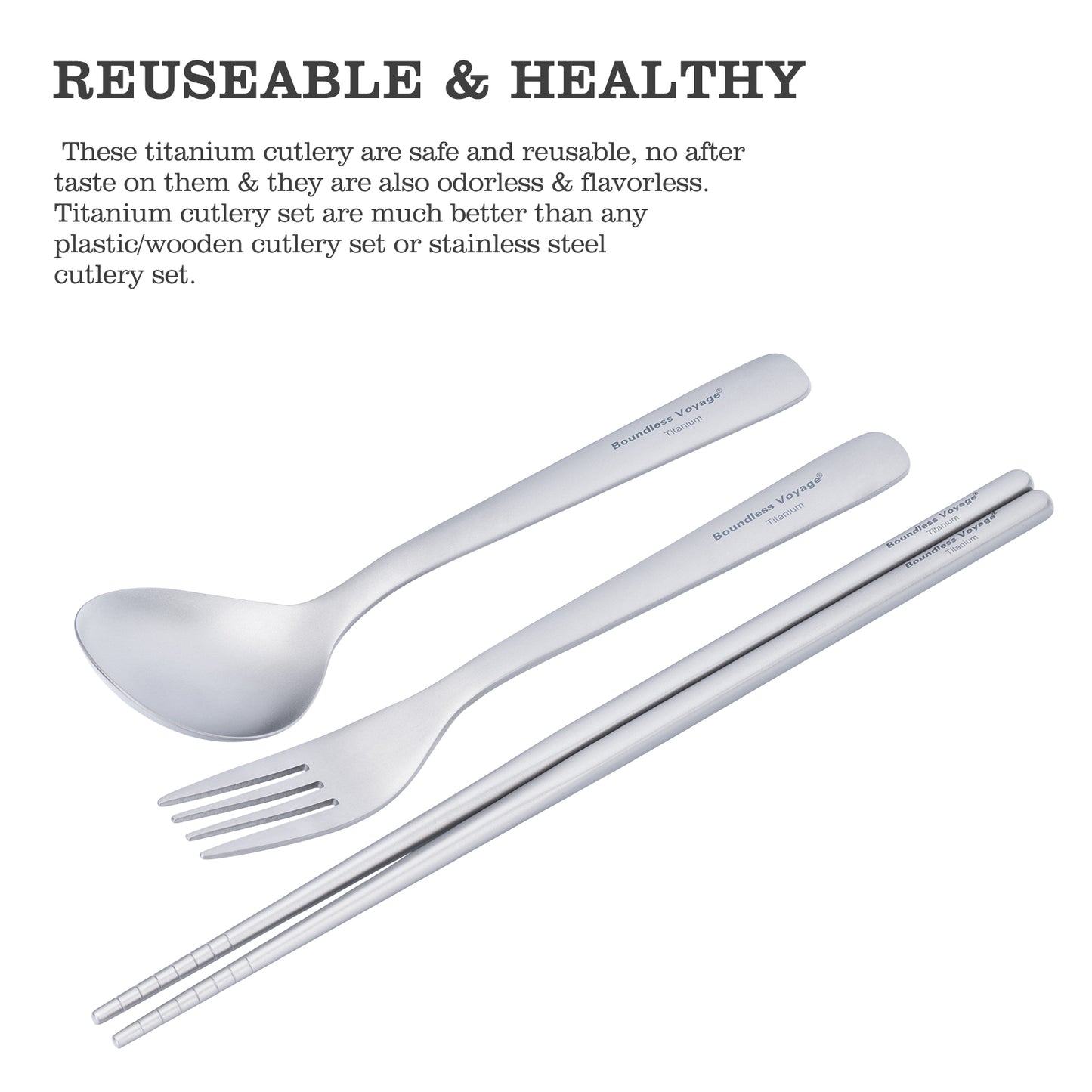 Boundless Voyage Titanium Spoon Fork Chopsticks Set, Ultralight Portable Outdoor Camping Cutlery for Soup Daily Meals Ti1068T-Ti1071T
