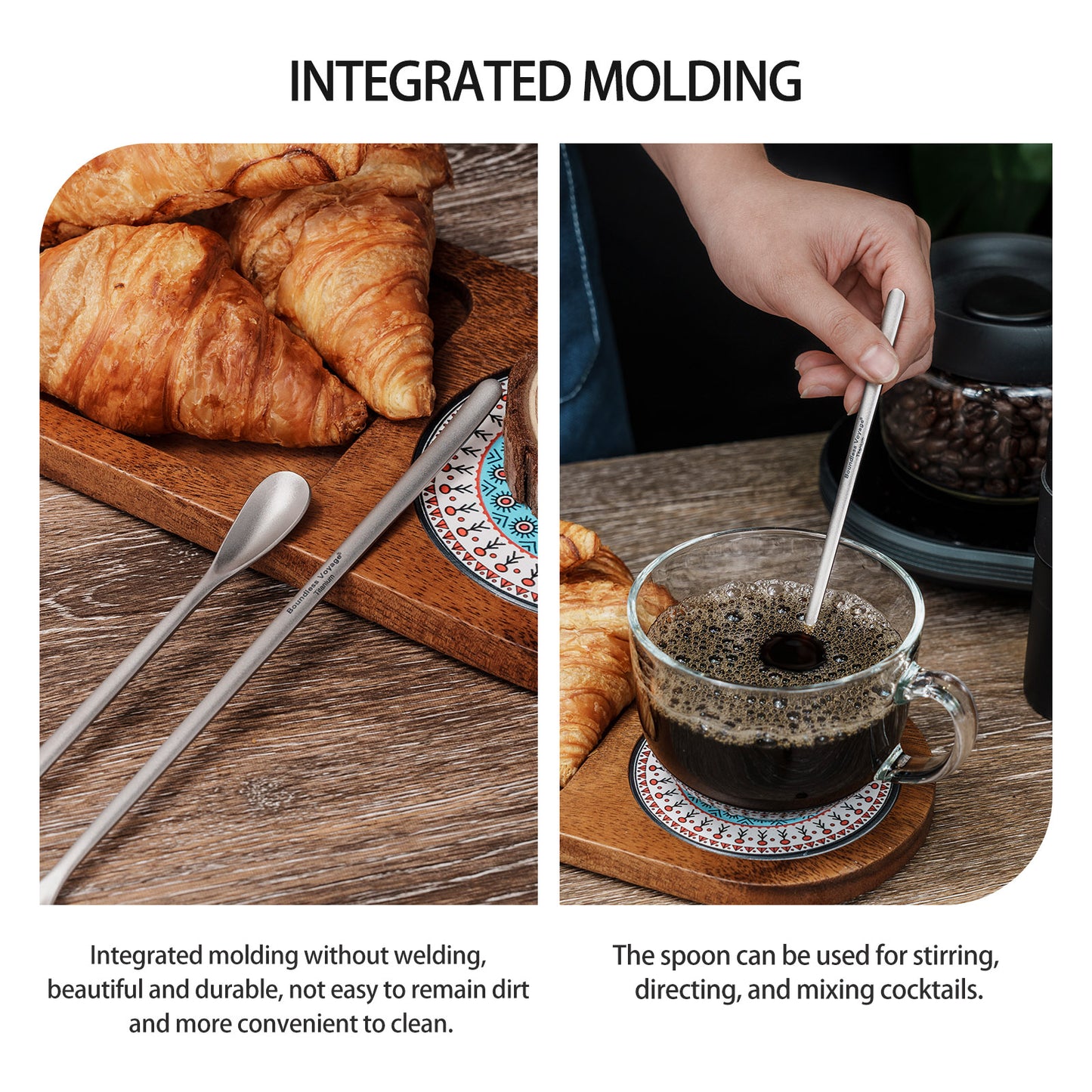 Boundless Voyage Titanium Coffee Spoon Long Handle Tea Spoon Ultralight Small Ladle Durable Cutlery Stir Spoon Bar Spoon Cocktail Mixing Stirrers for Drink Ti1034T-Ti1035T