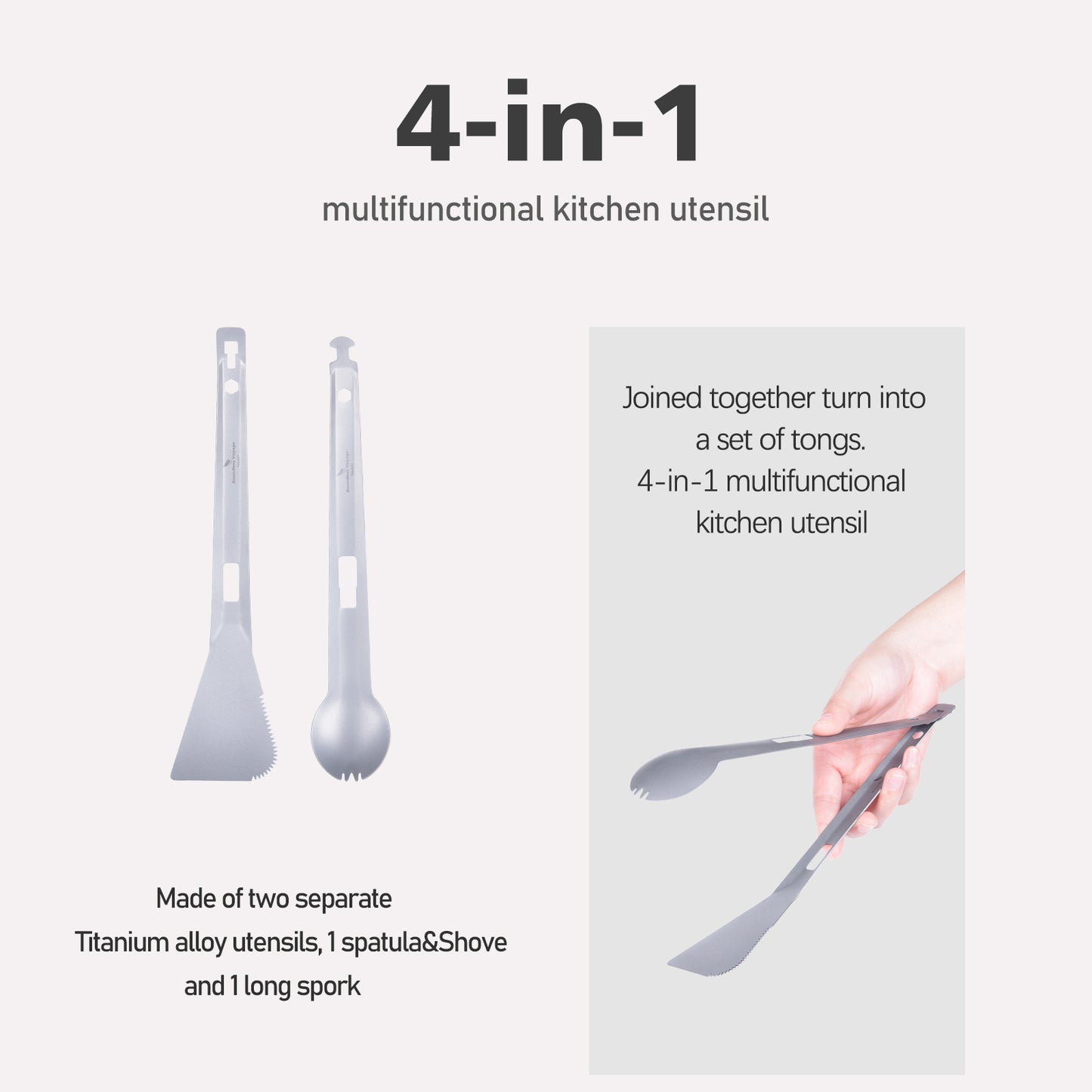 Boundless Voyage Titanium Alloy 4-in-1 Multi Utensil, Integrated Tong Spork Shovel Spatula, Lightweight Portable Cookware for Camping Backpacking Travel Outdoor Cooking Ti1080T