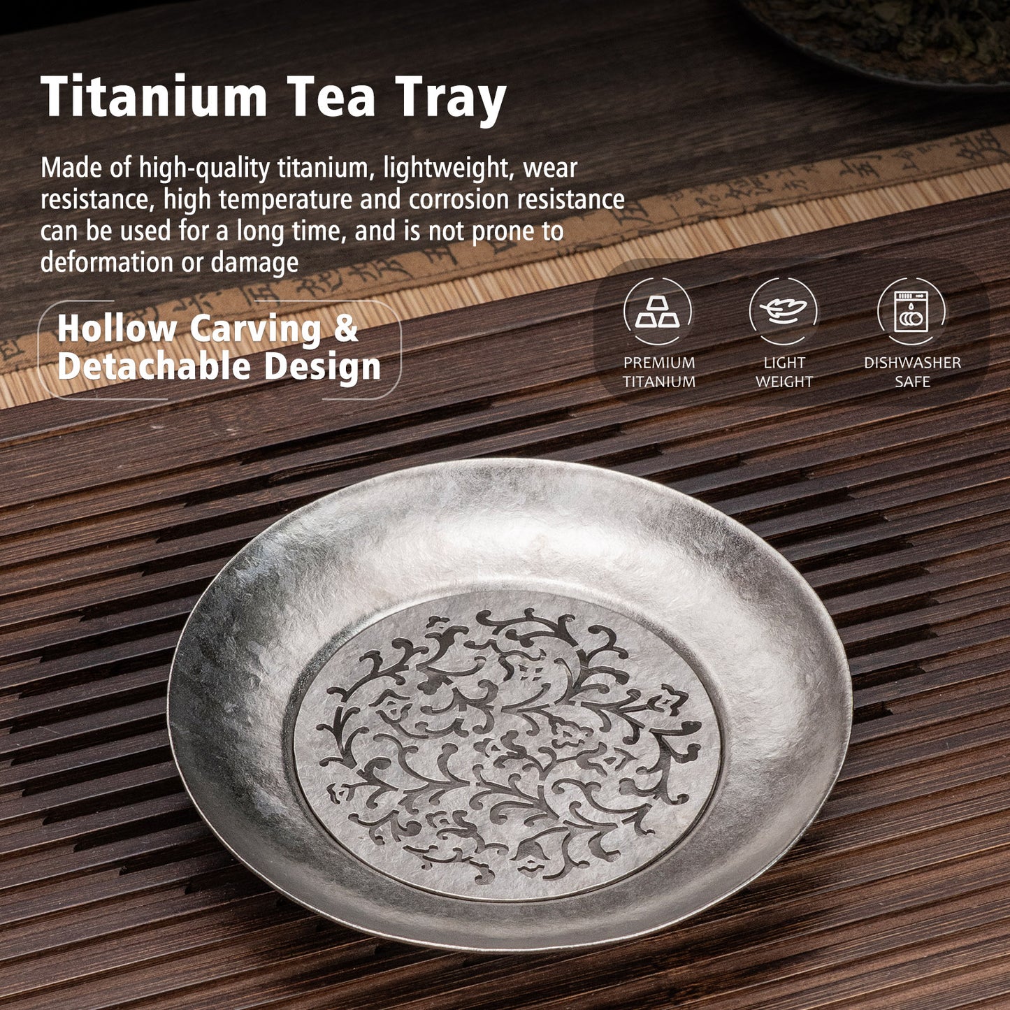 Boundless Voyage Titanium Tea Tray, Hollow Out Detachable Heat Insulation Anti-scald, Multipurpose Water Storage Drain Tray for Kung Fu Tea Home Kitchen Office Camping Ti3201D