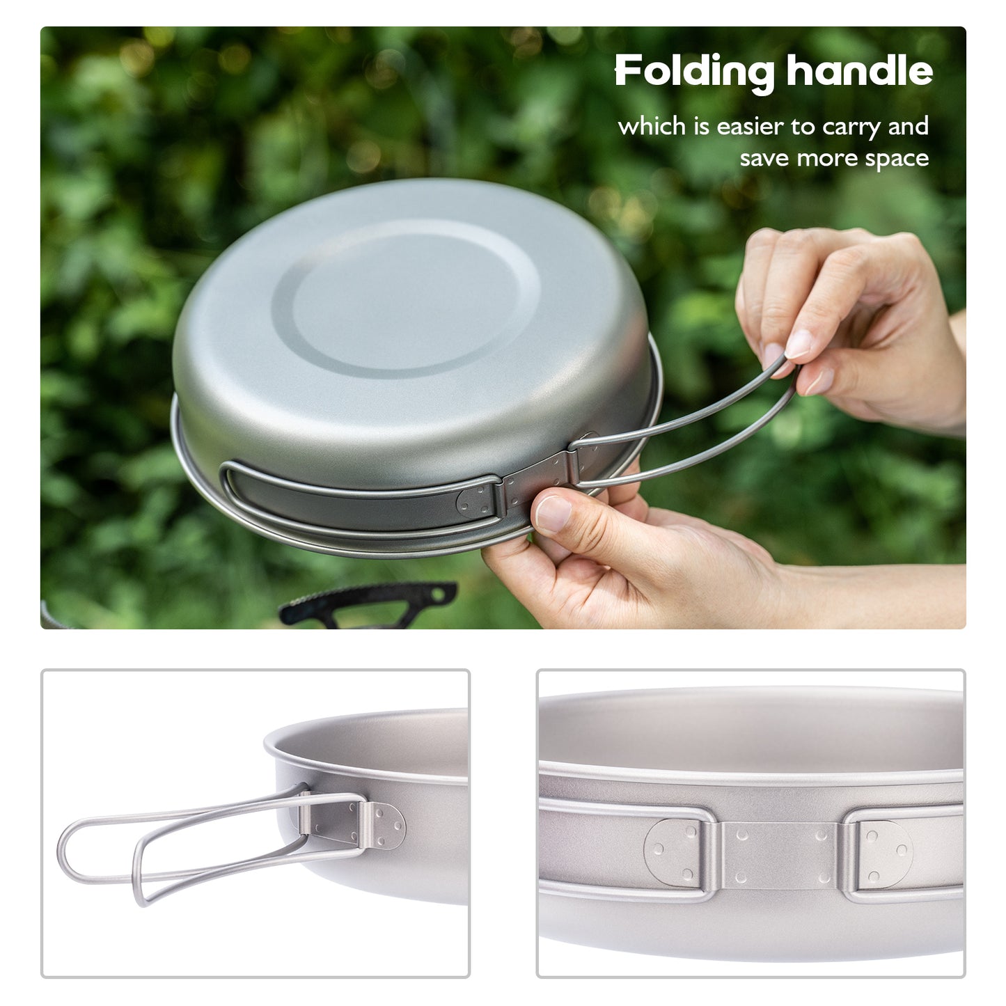 Boundless Voyage 18cm Pure Titanium Frying Pan with Foldable Handle, Ultralight Outdoor Camping Skillet for Solo Hiking & Picnic Ti2063C