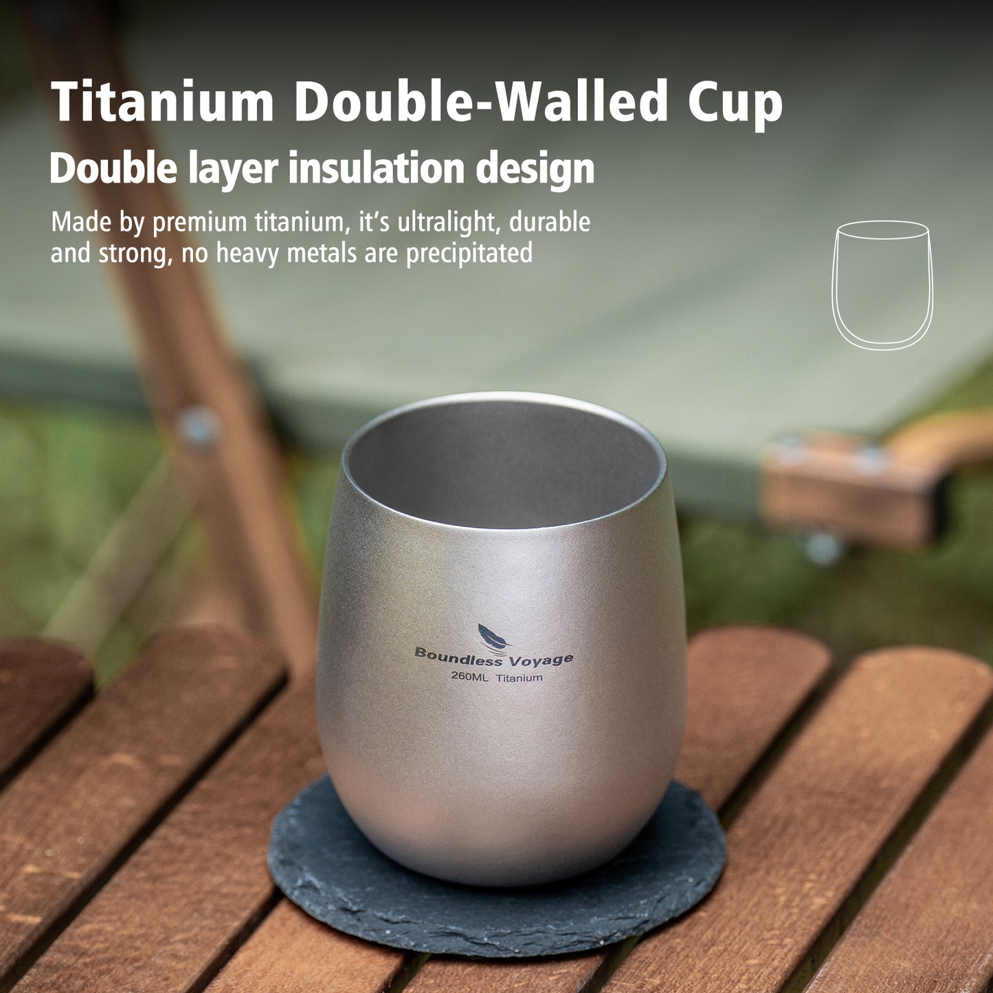 Boundless Voyage 260ML Titanium Double-Walled Egg Shaped Cup, Ice Crystal High-Temp Crystalline Texture Insulated Tea Coffee Mug, Ultralight Portable Drinkware for Camping, Travel & Daily Home Use Ti3084D
