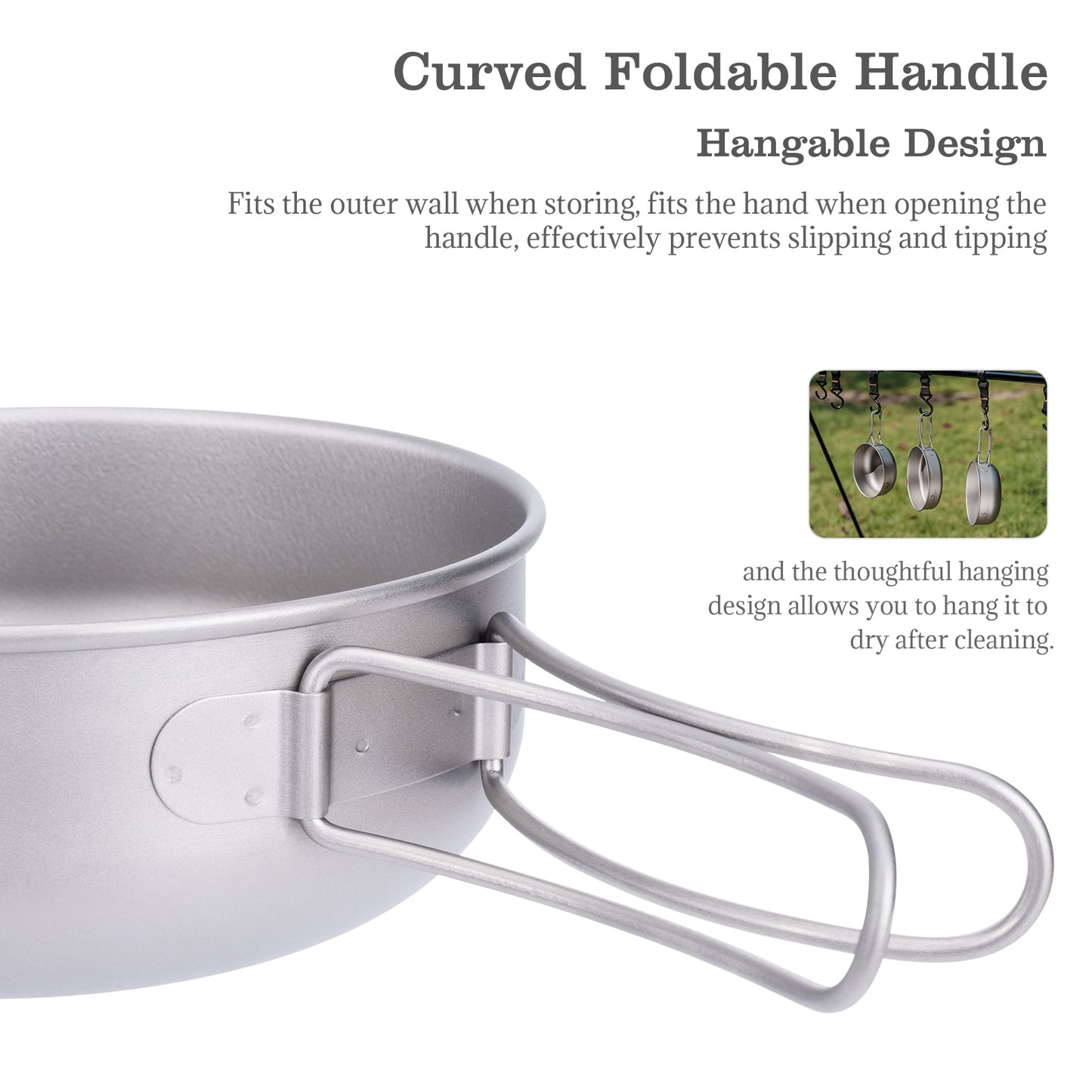 Boundless Voyage 3Pcs Pure Titanium Cookware Set, Ultralight Outdoor Camping Bowl & Frying Pan Mess Kit 500ml/550ml/650ml for Picnic Backpacking Ti2031C