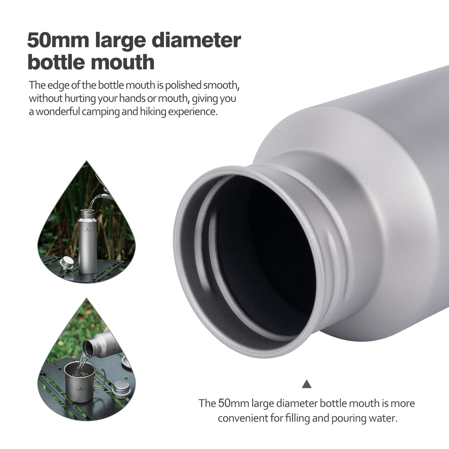Boundless Voyage Titanium Water Bottle with Lid Reusable Sport Drinking Bottle for Camping Hiking Picnic Climbing Running Tea Coffee