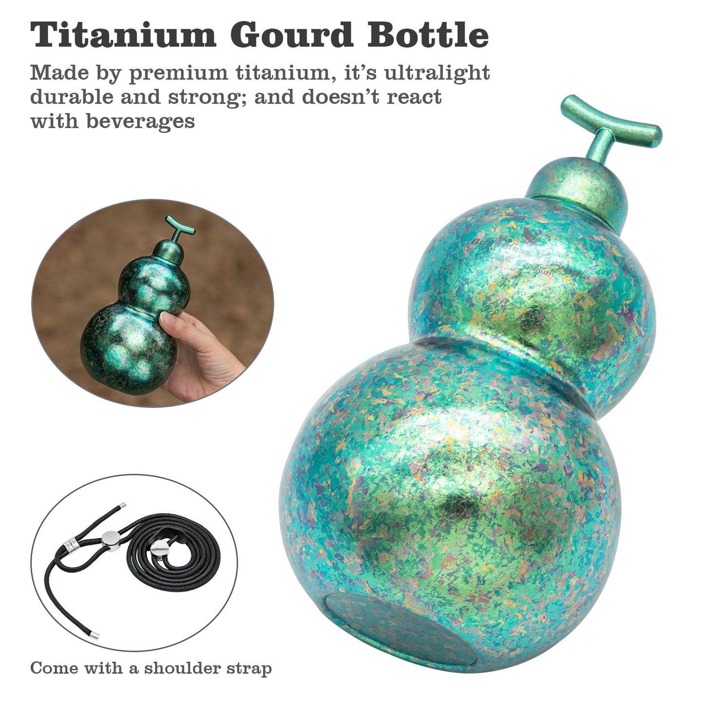 Boundless Voyage Titanium Crystallized Gourd Bottle 500ml Whiskey Alcohol Drink ware for Outdoor Camping Hiking Ti3270D