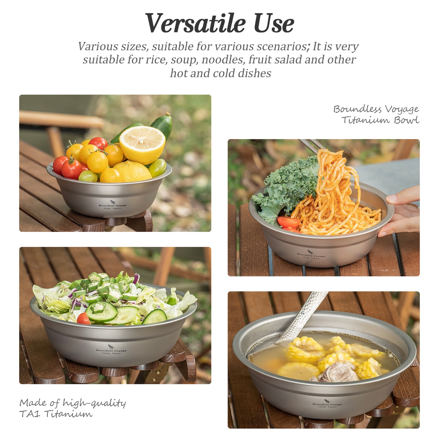 Boundless Voyage Titanium Bowl Rice Soup Salad Serving Bowl Ultralight Outdoor Camping Travel Durable Portable Tableware