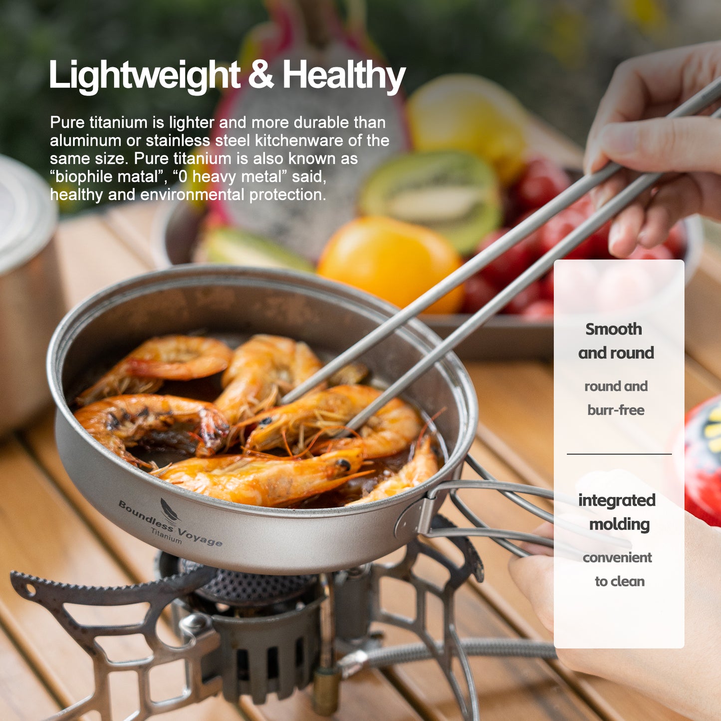 Boundless Voyage Titanium Pot & Pan Set with Collapsible Folding Handle, Portable Lightweight Cookware for Camping Hiking Backpacking Outdoor Cooking Ti2042C