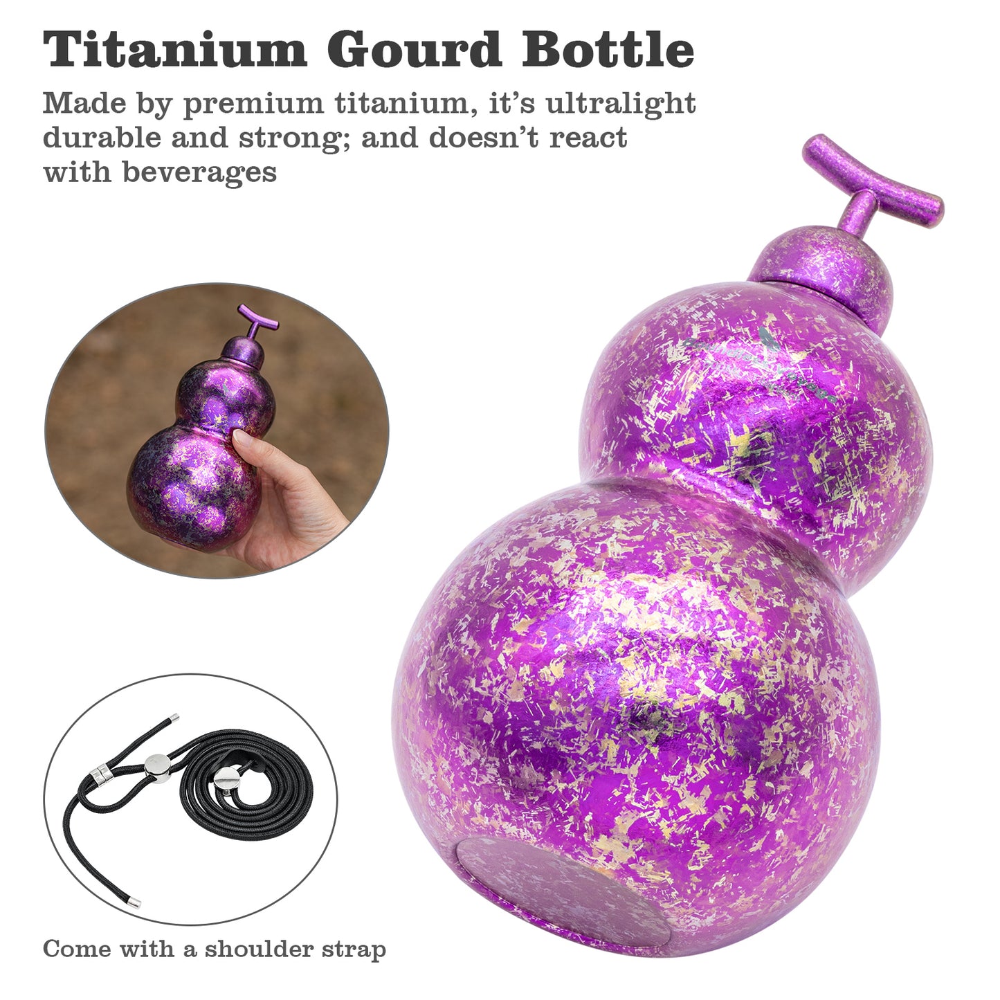 Boundless Voyage Titanium Crystallized Gourd Bottle 500ml Whiskey Alcohol Drink ware for Outdoor Camping Hiking Ti3270D