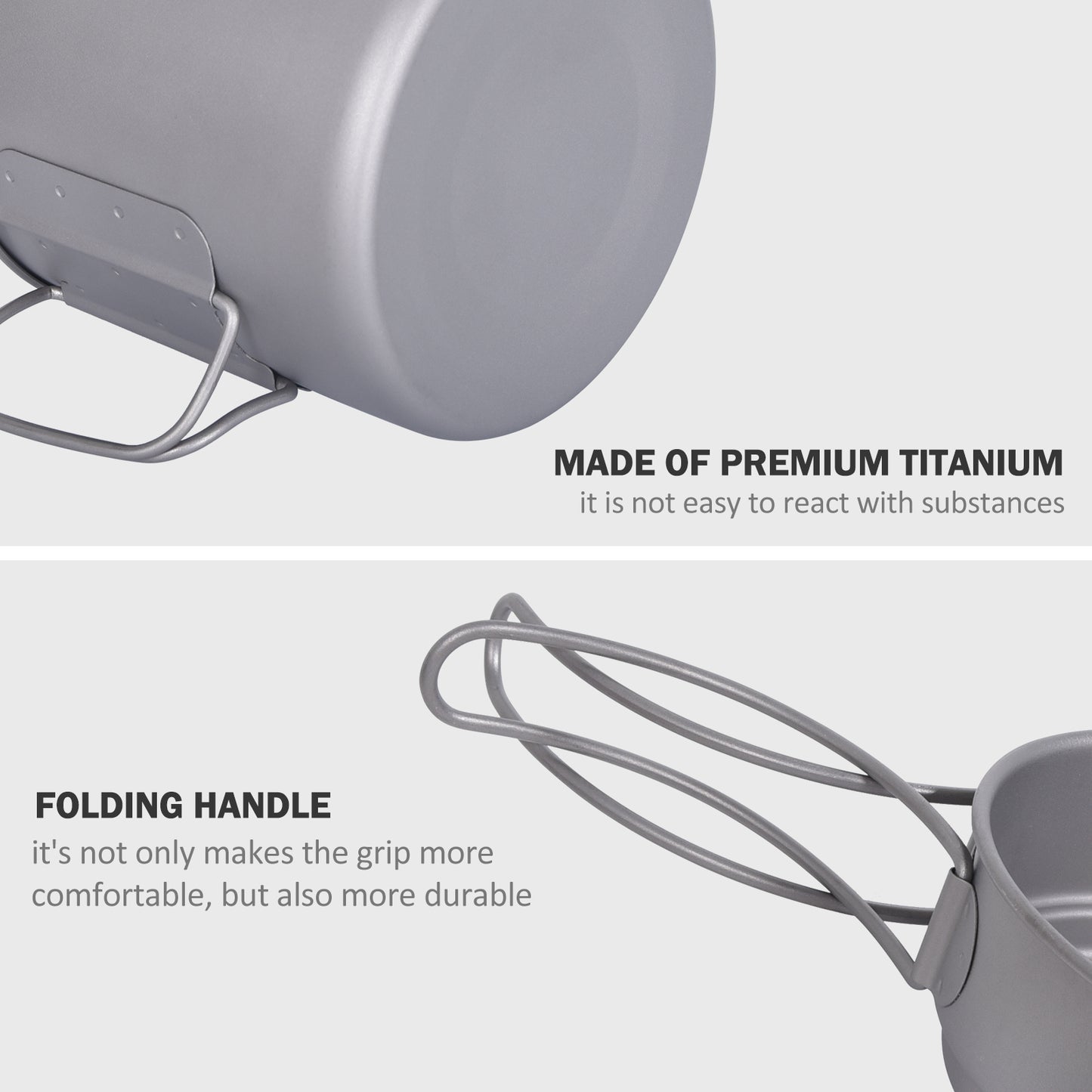 Boundless Voyage Titanium Pot & Pan Set with Folding Handle, Portable Outdoor Mess Kit Cookware for Camping Hiking Picnic Ti2053C