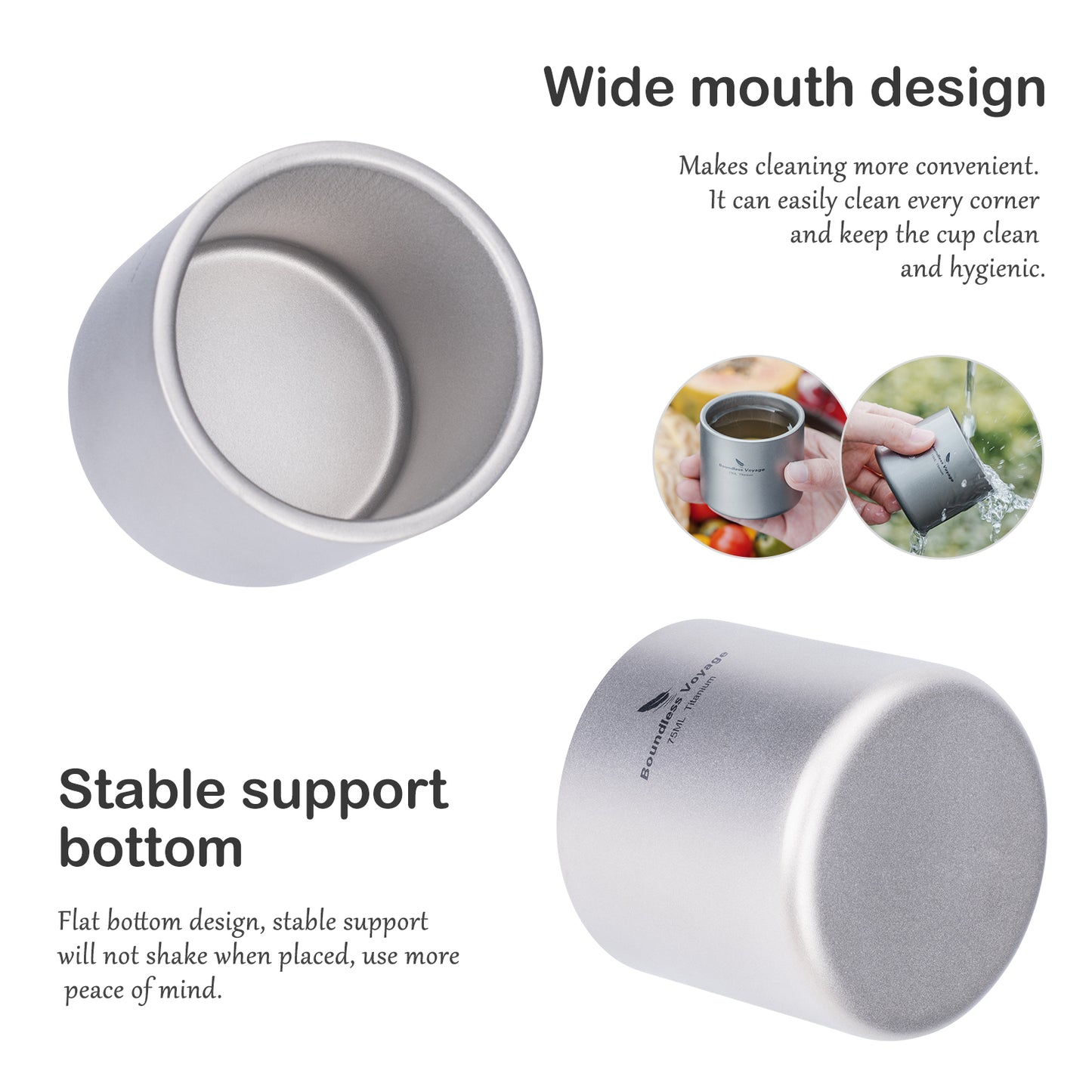 Boundless Voyage 75ml Pure Titanium Double-Wall Mug | Lightweight Heat Resistant Coffee & Tea Cup with Storage Bag, Portable Drinkware for Backpacking, Hiking, Picnic, Travel & Daily Use  Ti3045D