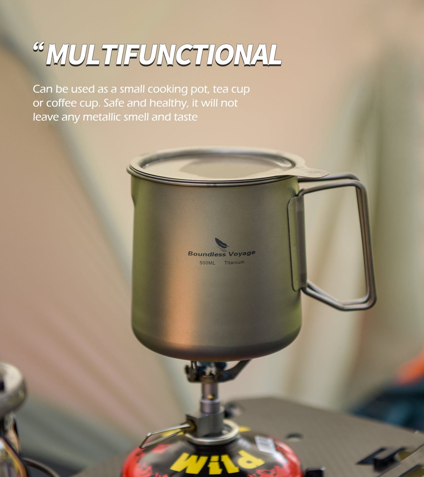 Boundless Voyage Pure Titanium Tea Mug Set, 500ml Cup with Lid, Scale & Strainer, Foldable Handle + Two 40ml Mini Teacups, Compact Camping Kit with Storage Bag Ti3126D